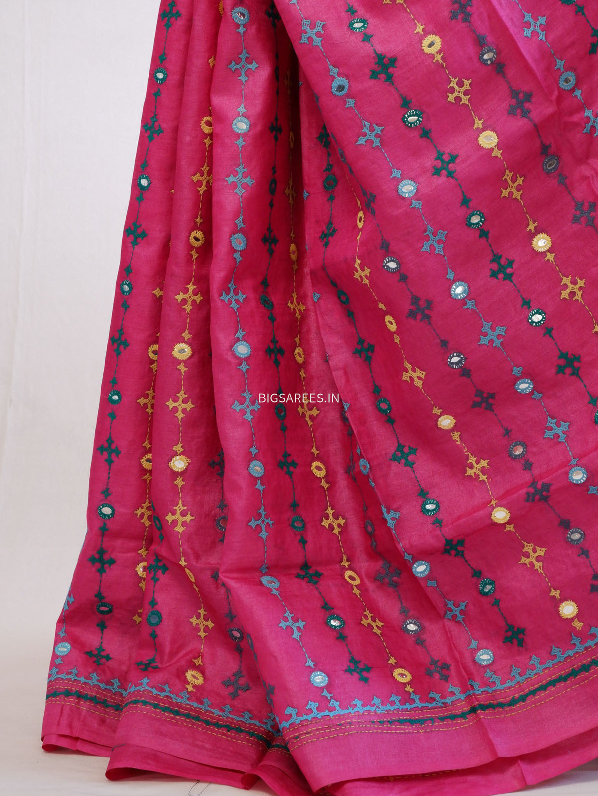 Kutchi Hand Embroidered Saree | Pure Gachi by Gachi Tassar Silk | Silk Marked | Pink