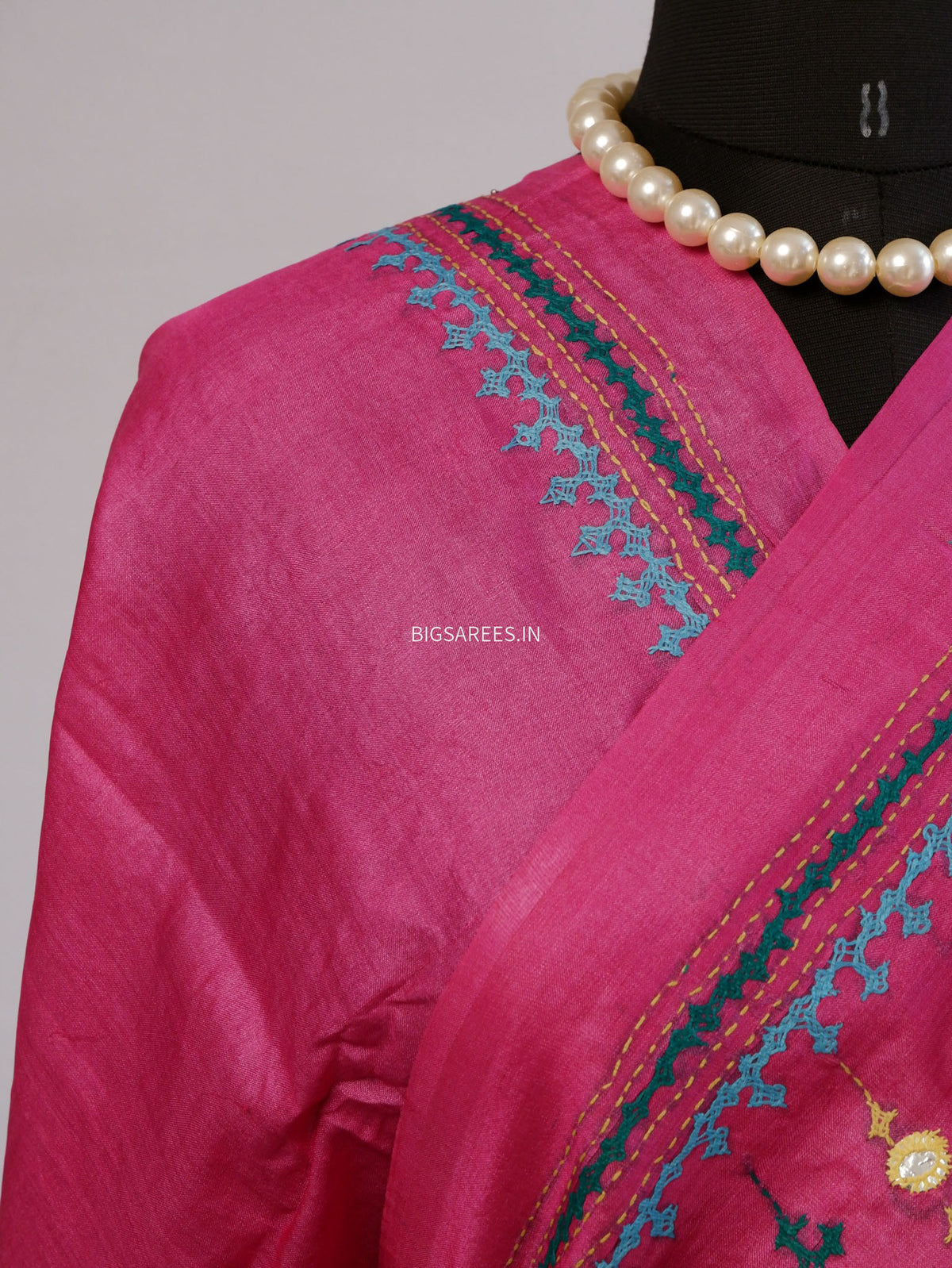 Kutchi Hand Embroidered Saree | Pure Gachi by Gachi Tassar Silk | Silk Marked | Pink