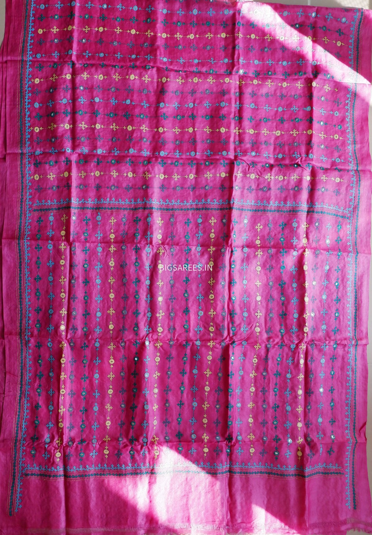 Kutchi Hand Embroidered Saree | Pure Gachi by Gachi Tassar Silk | Silk Marked | Pink