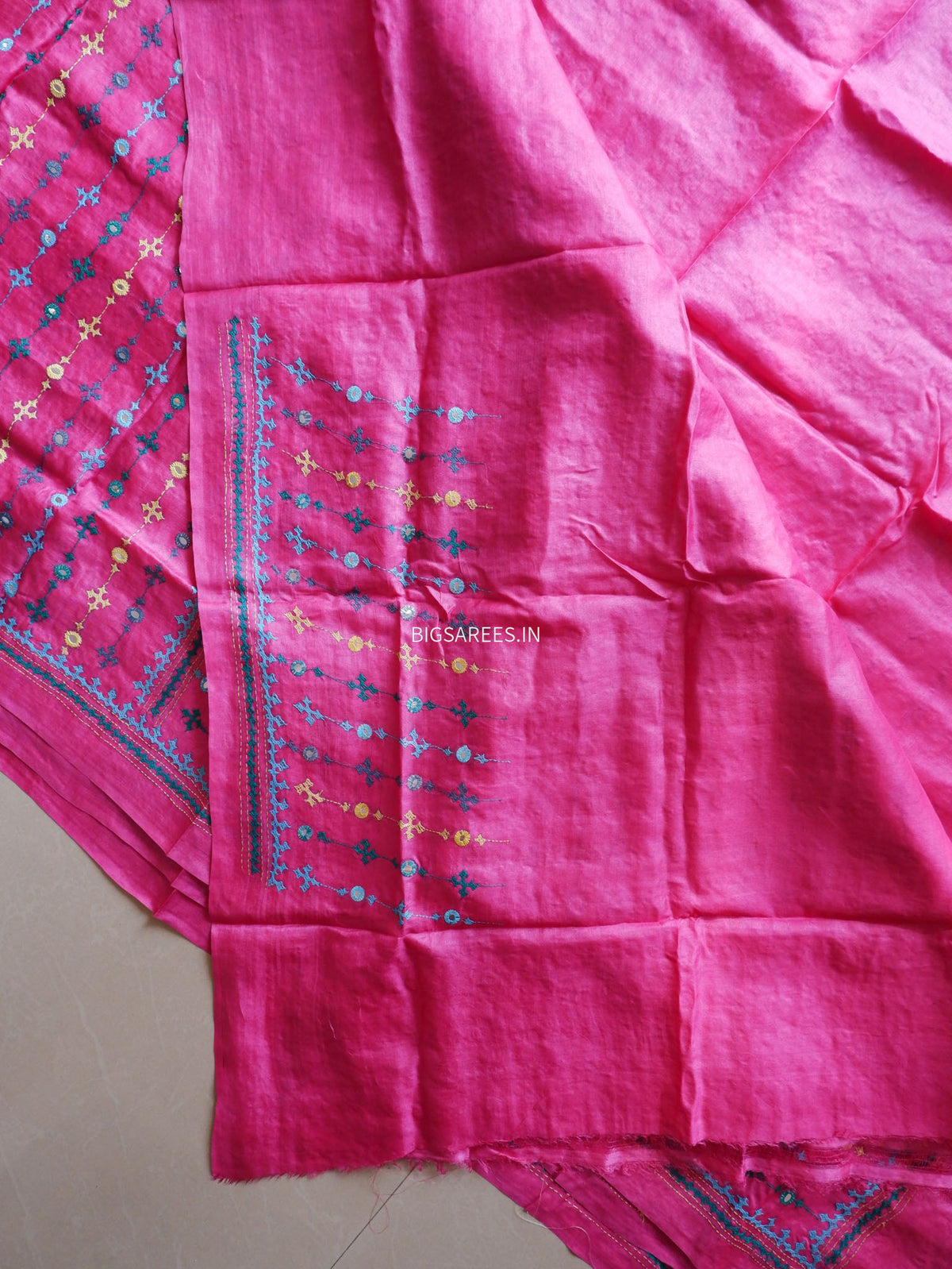 Kutchi Hand Embroidered Saree | Pure Gachi by Gachi Tassar Silk | Silk Marked | Pink