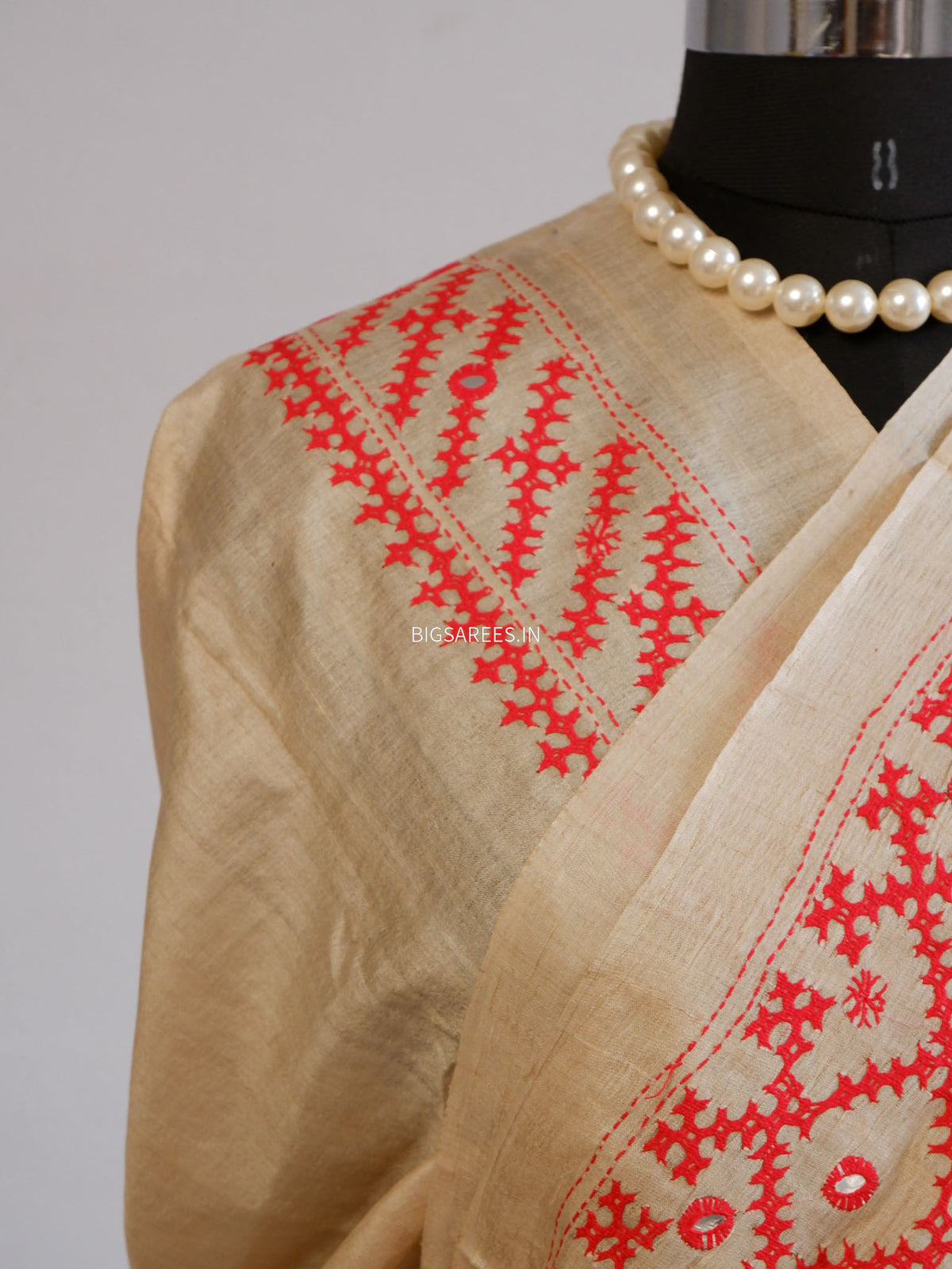 Kutchi Hand Embroidered Saree | Pure Gachi by Gachi Tassar Silk | Silk Marked | Off- White