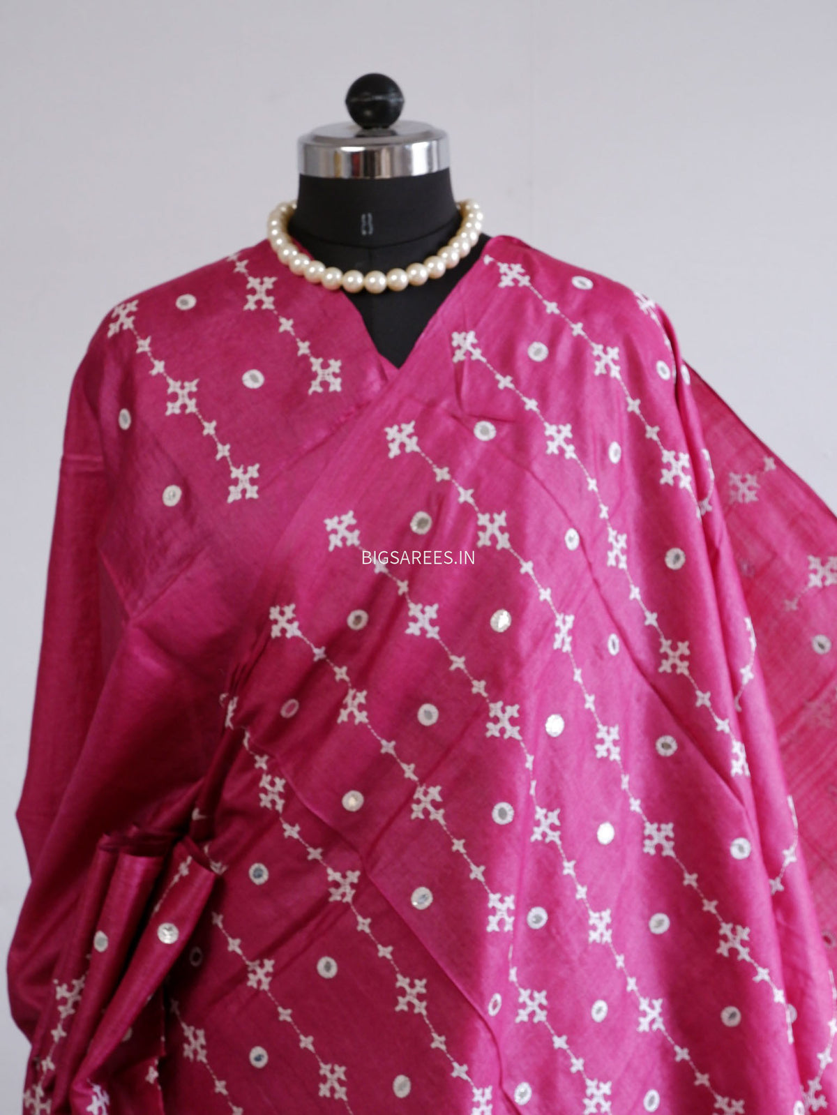 Kutchi Hand Embroidered Saree | Gachi Tassar Silk | Silk Marked | Pink