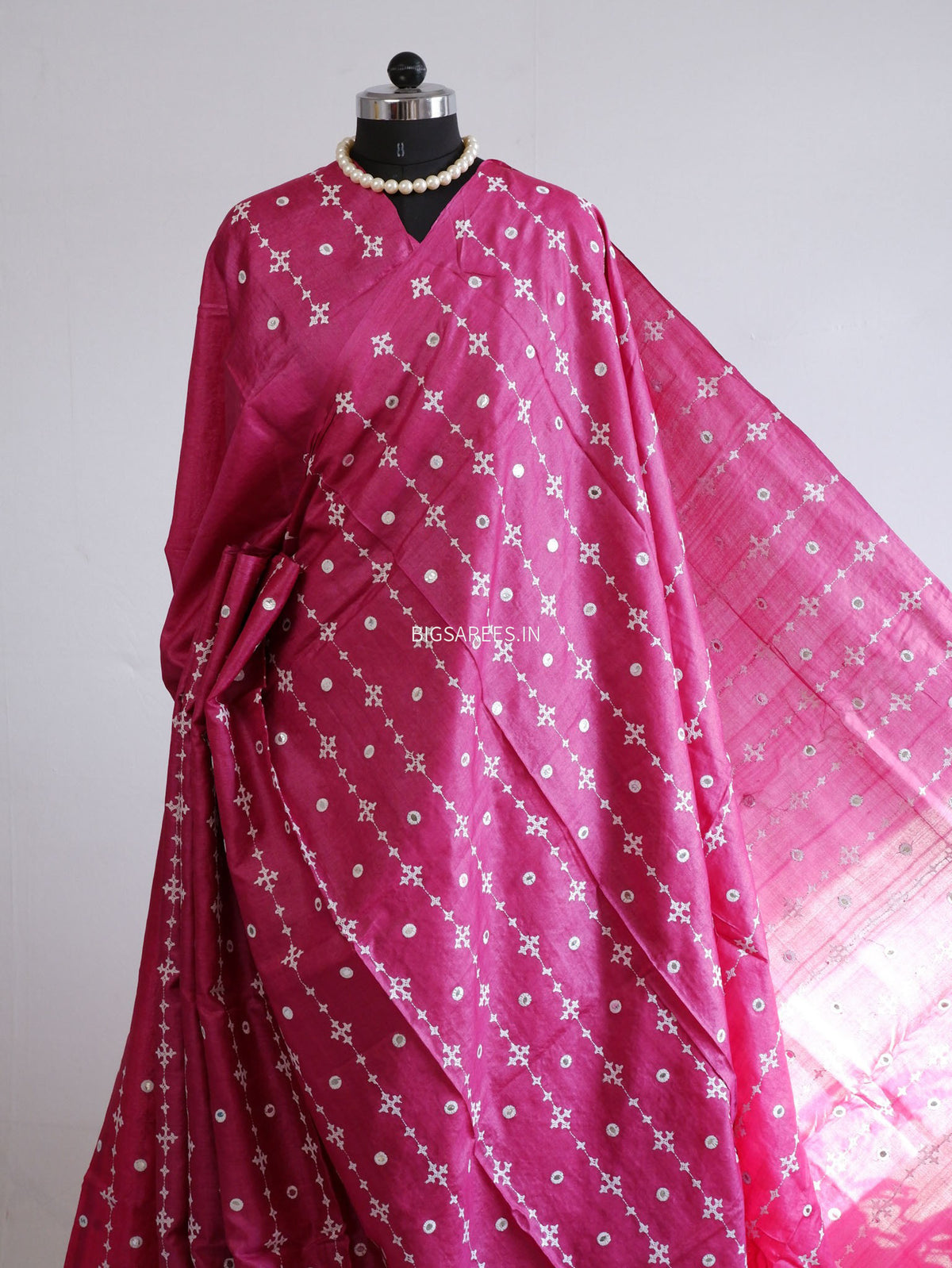 Kutchi Hand Embroidered Saree | Gachi Tassar Silk | Silk Marked | Pink