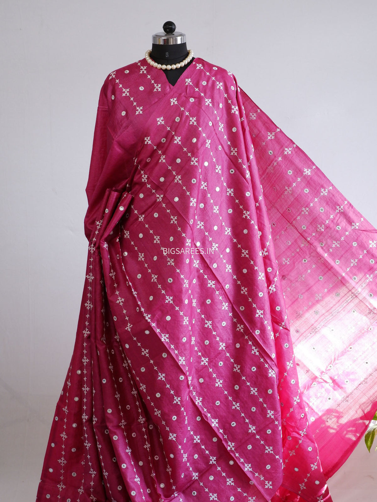Kutchi Hand Embroidered Saree | Gachi Tassar Silk | Silk Marked | Pink