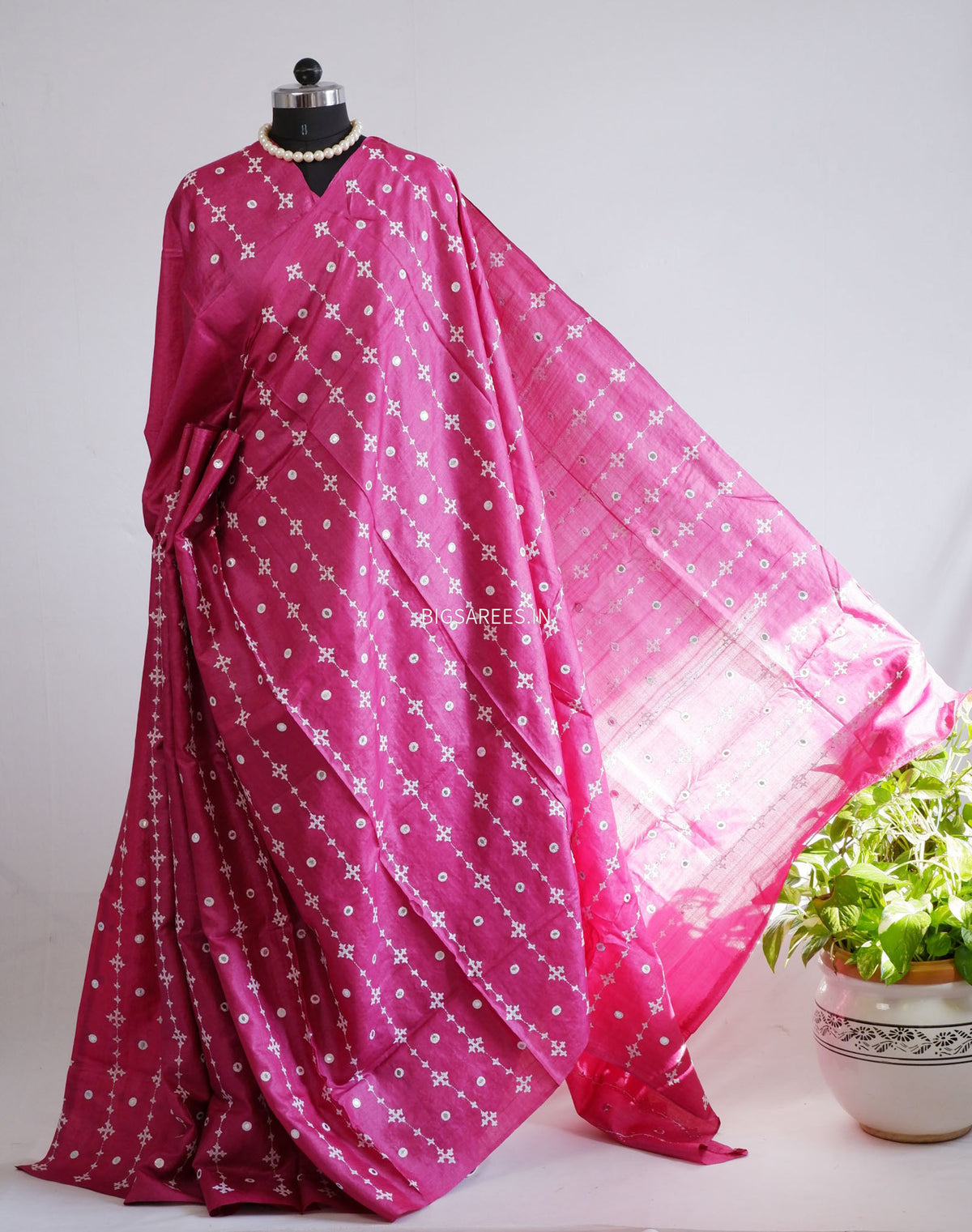 Kutchi Hand Embroidered Saree | Gachi Tassar Silk | Silk Marked | Pink