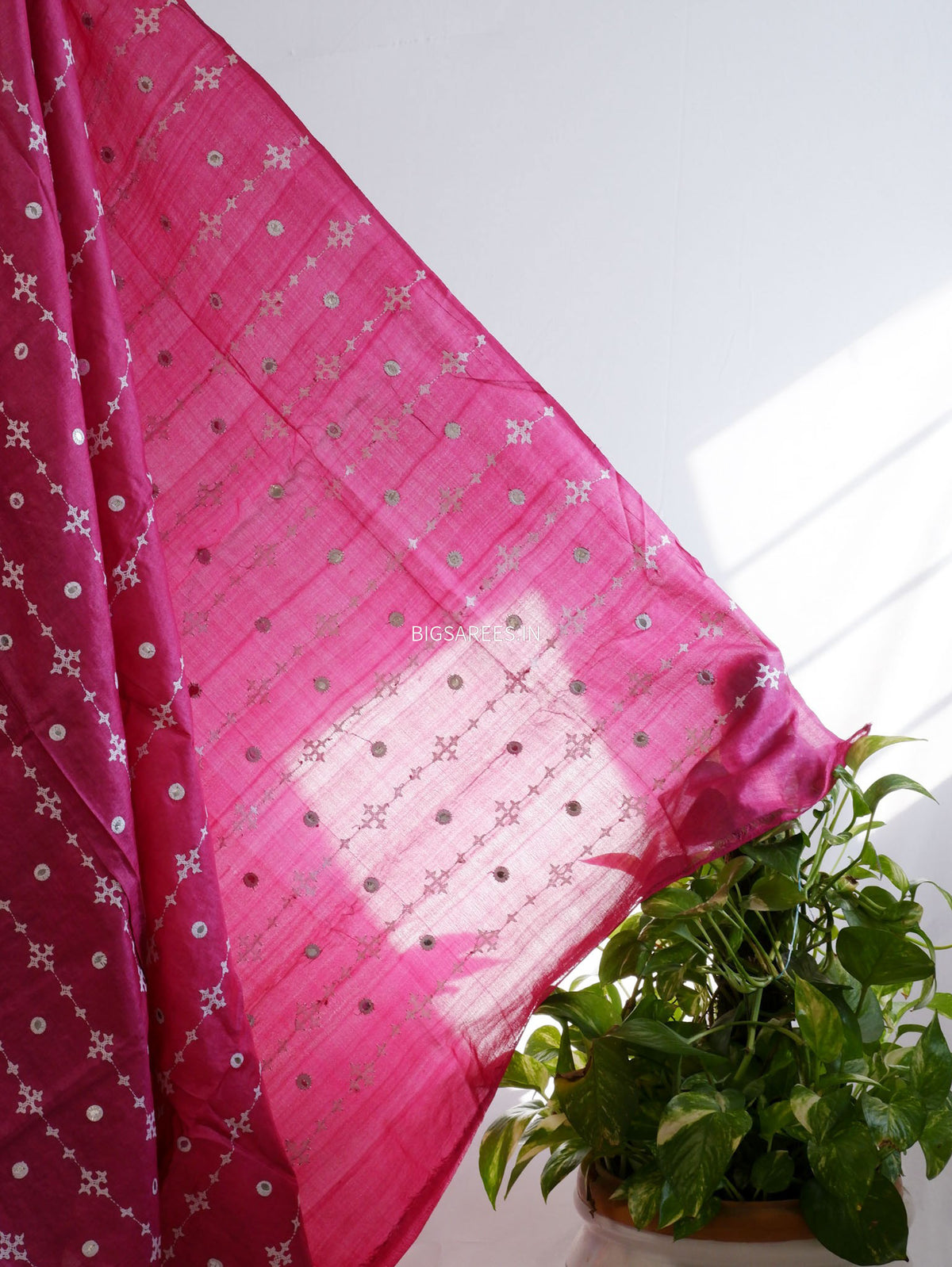 Kutchi Hand Embroidered Saree | Gachi Tassar Silk | Silk Marked | Pink