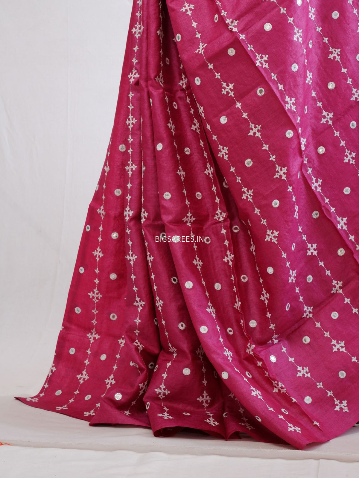 Kutchi Hand Embroidered Saree | Gachi Tassar Silk | Silk Marked | Pink