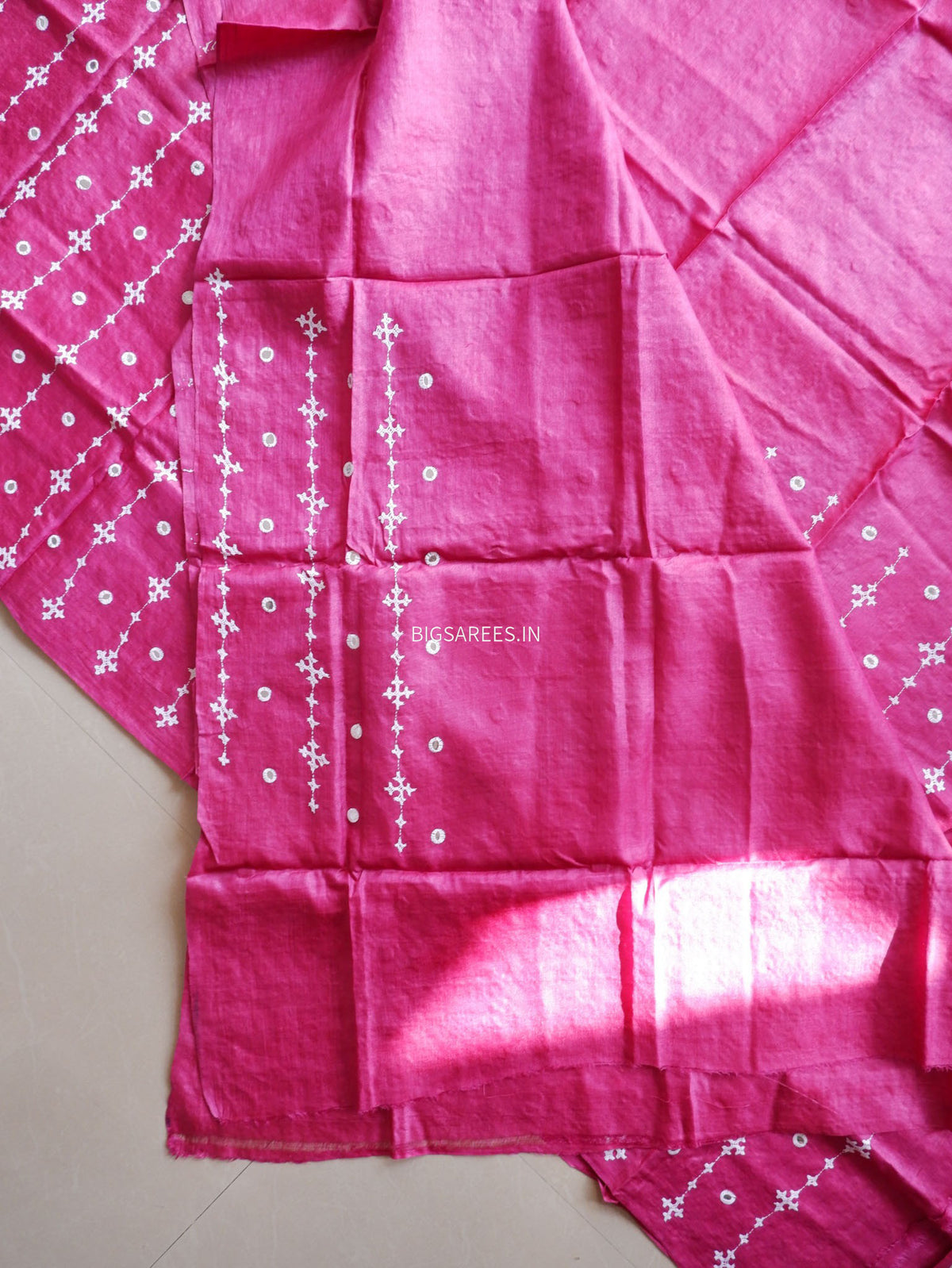 Kutchi Hand Embroidered Saree | Gachi Tassar Silk | Silk Marked | Pink