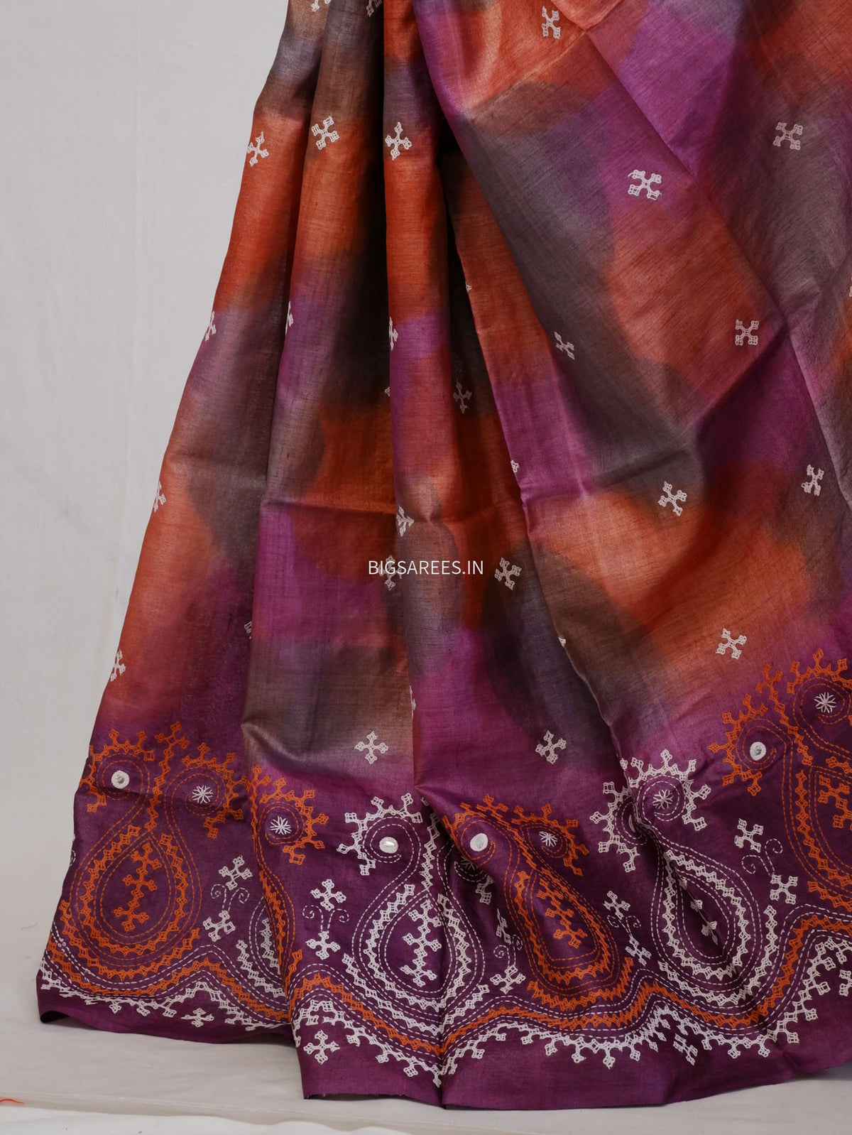 Kutchi Hand Embroidered Saree | Tassar Silk | Silk Marked | Deep Lavendar