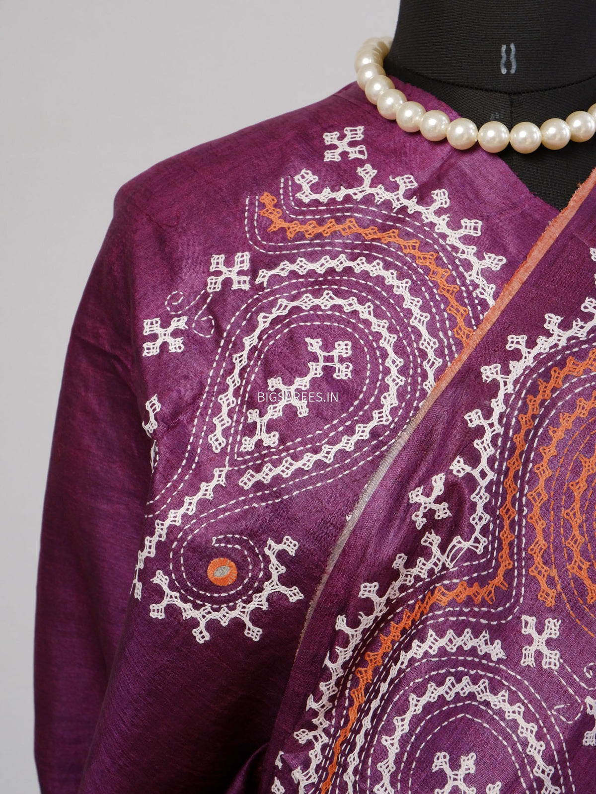 Kutchi Hand Embroidered Saree | Tassar Silk | Silk Marked | Deep Lavendar