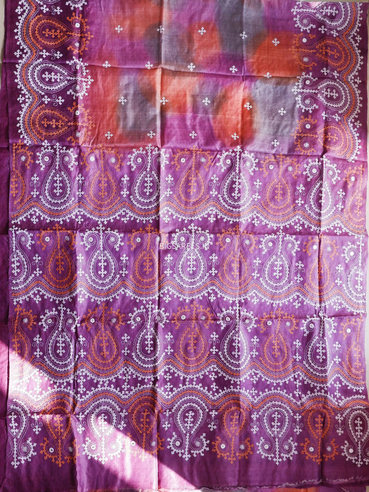 Kutchi Hand Embroidered Saree | Tassar Silk | Silk Marked | Deep Lavendar