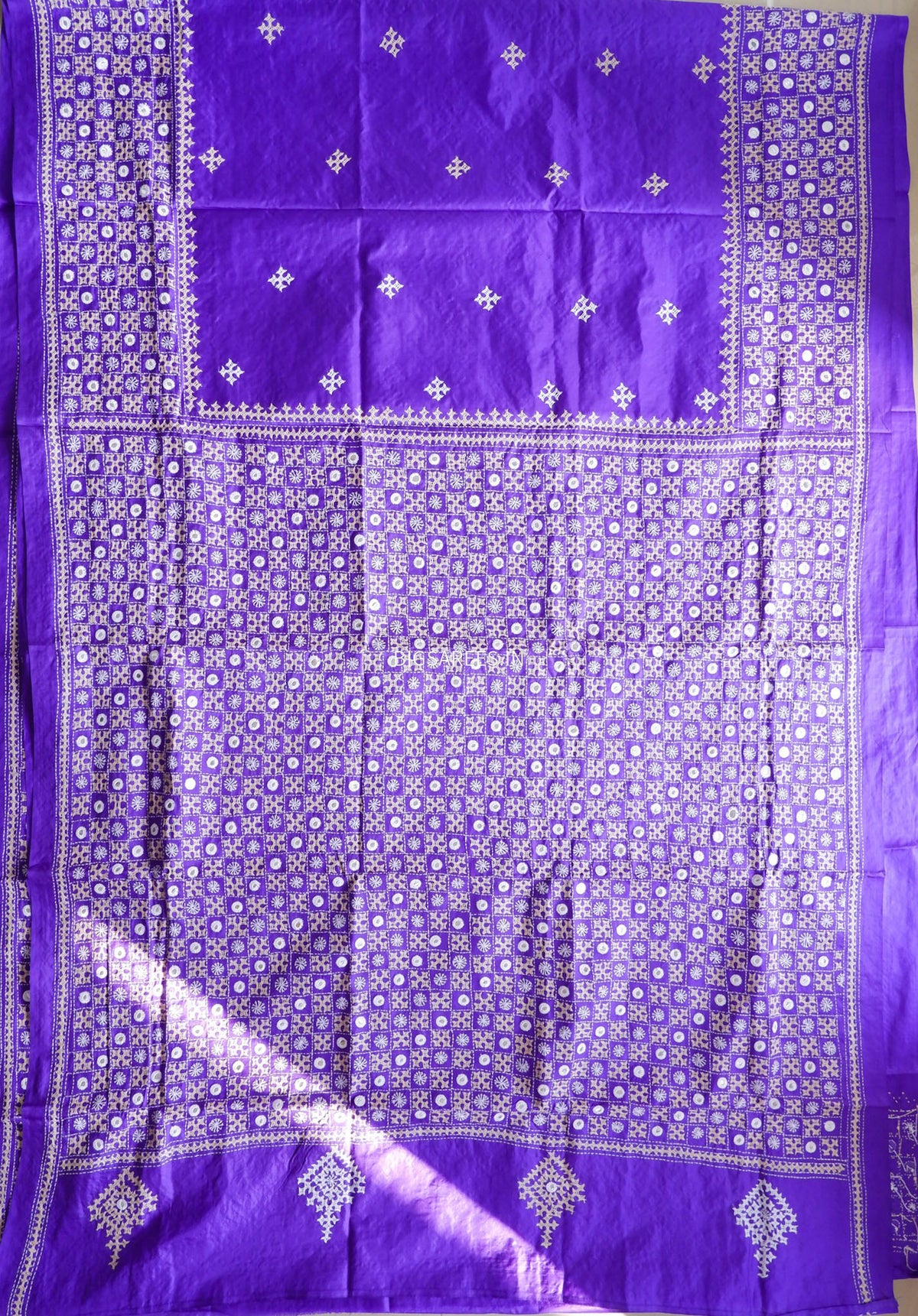 Kutch Hand Embroidered Saree| Pure Bangalore Silk | Silk Marked | Purple