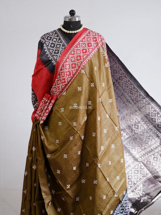 Kutchi Hand Embroidered Saree | Tassar Silk | Silk Marked | Multi Color