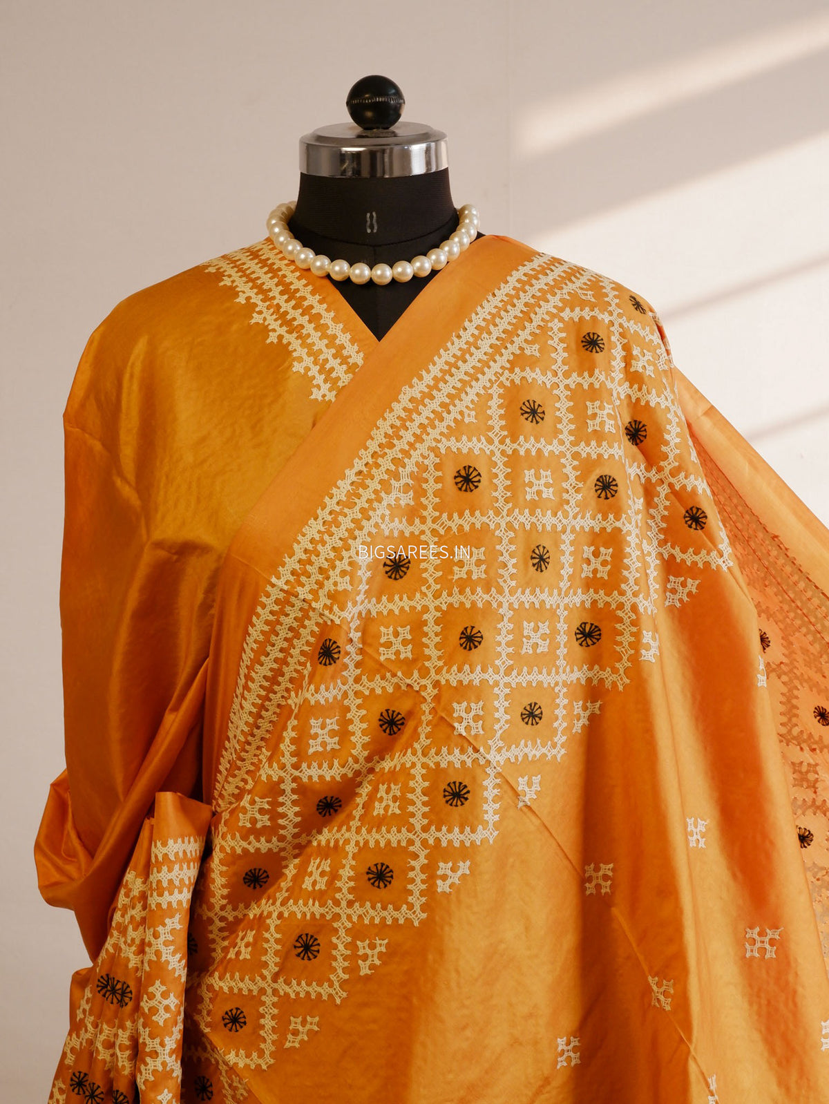 Kutch Hand Embroidered Saree| Pure Bangalore Silk | Silk Marked | Muted Yellow
