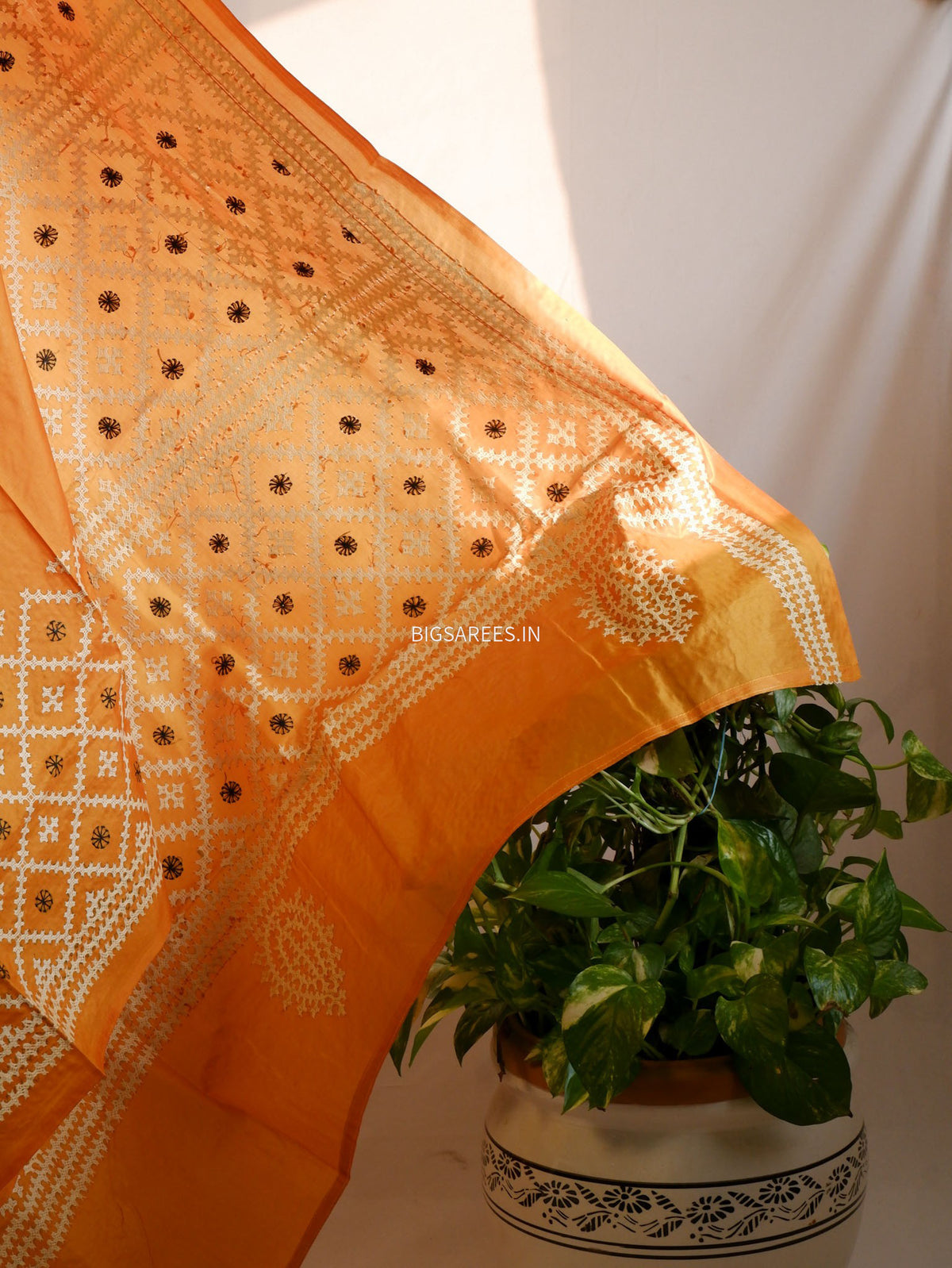 Kutch Hand Embroidered Saree| Pure Bangalore Silk | Silk Marked | Muted Yellow