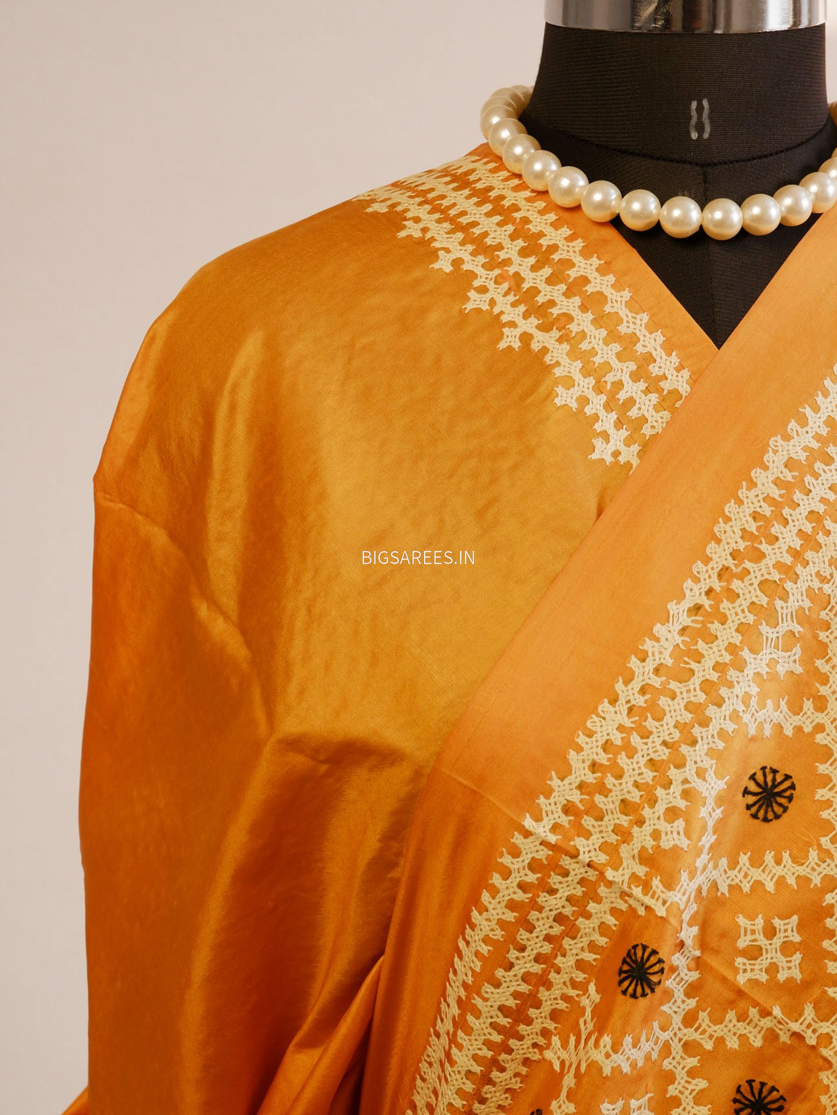 Kutch Hand Embroidered Saree| Pure Bangalore Silk | Silk Marked | Muted Yellow