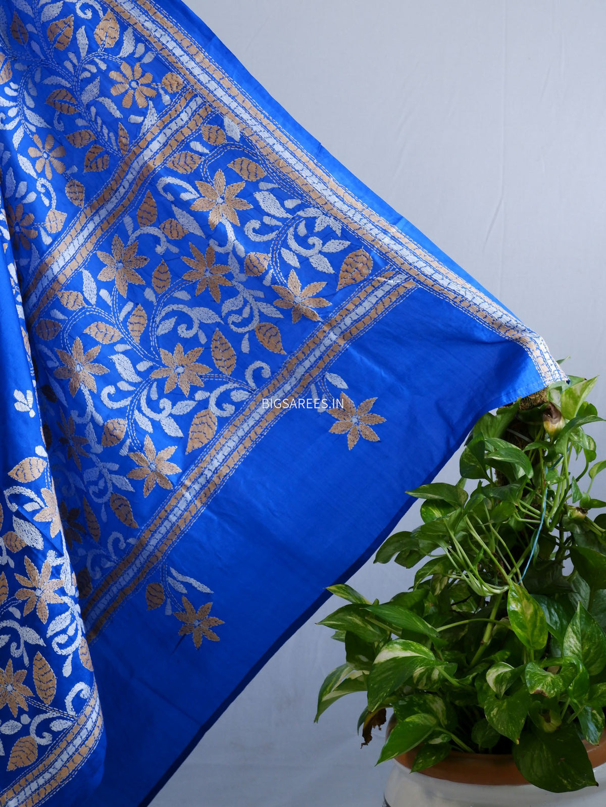Kantha - Stitch Hand Embroidered Saree | Pure Bangalore Silk | Silk Mark Certified | Royal Blue