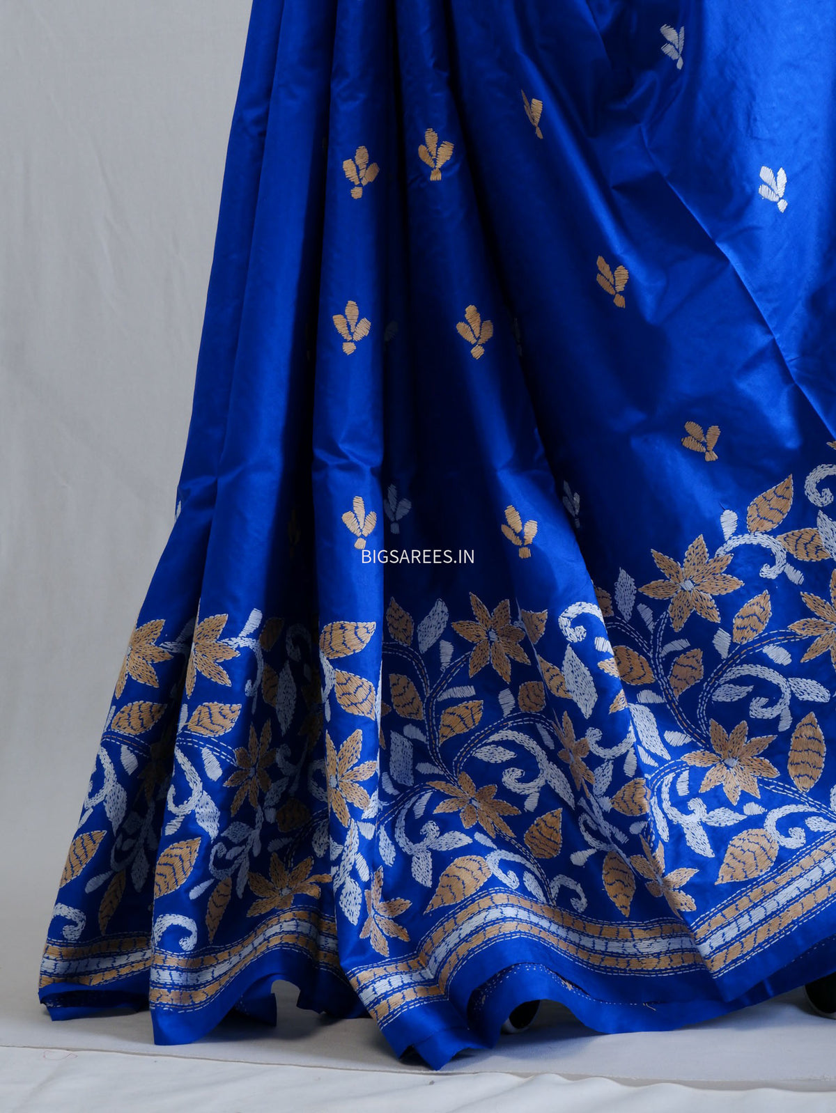 Kantha - Stitch Hand Embroidered Saree | Pure Bangalore Silk | Silk Mark Certified | Royal Blue
