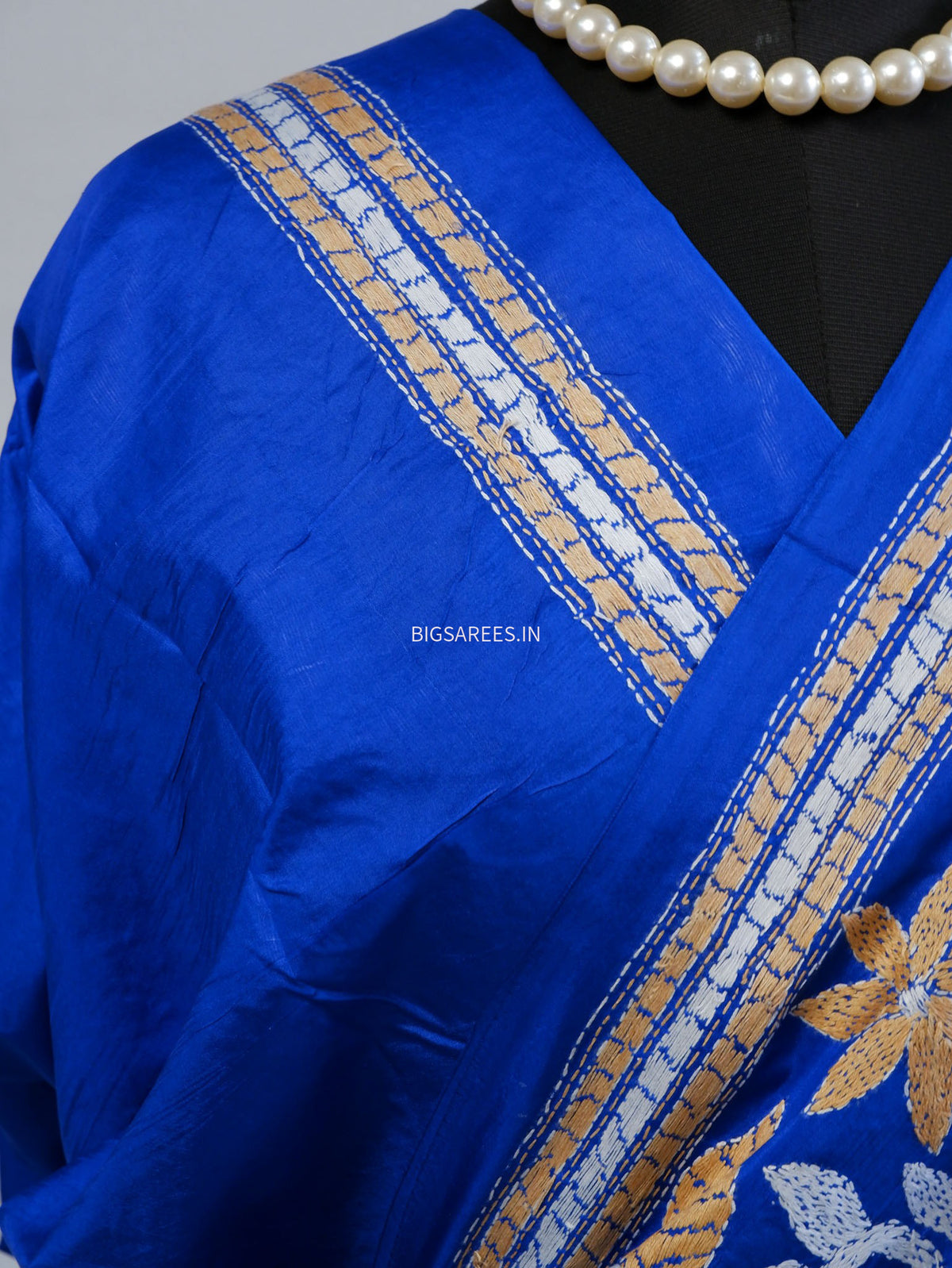 Kantha - Stitch Hand Embroidered Saree | Pure Bangalore Silk | Silk Mark Certified | Royal Blue