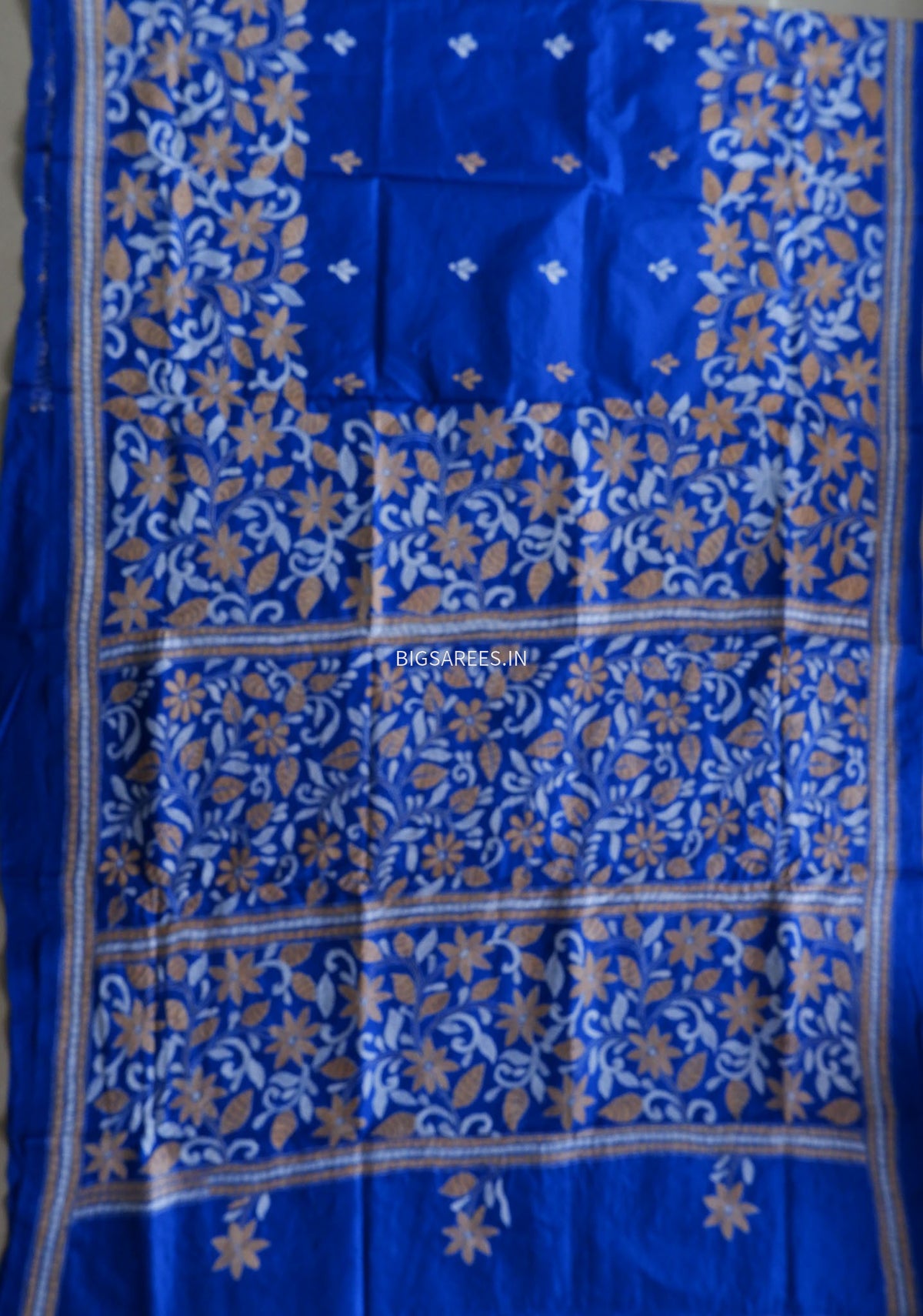 Kantha - Stitch Hand Embroidered Saree | Pure Bangalore Silk | Silk Mark Certified | Royal Blue