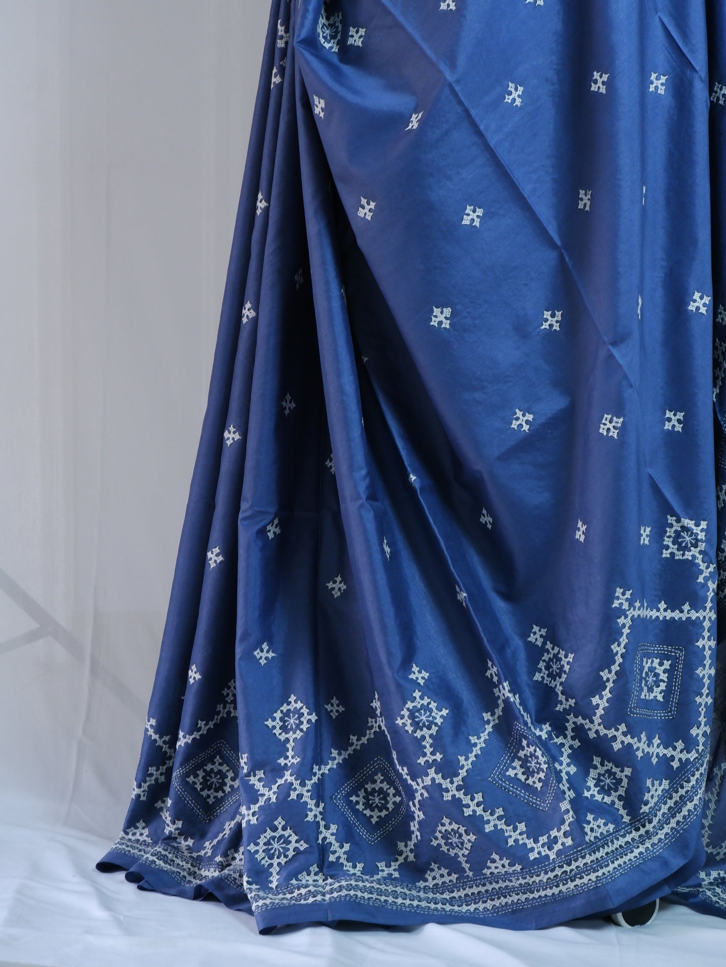 Kutchi/Gujarati Hand Embroidered Saree  | Blended Bangalore Silk / Art Silk | Blue Jay
