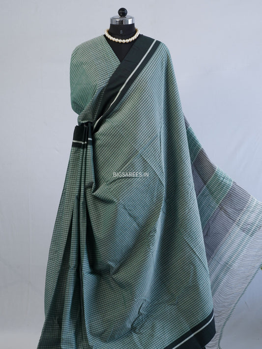 Patteda Anchu Ilkal Handloom Saree | Pure Cotton | Checked | Green