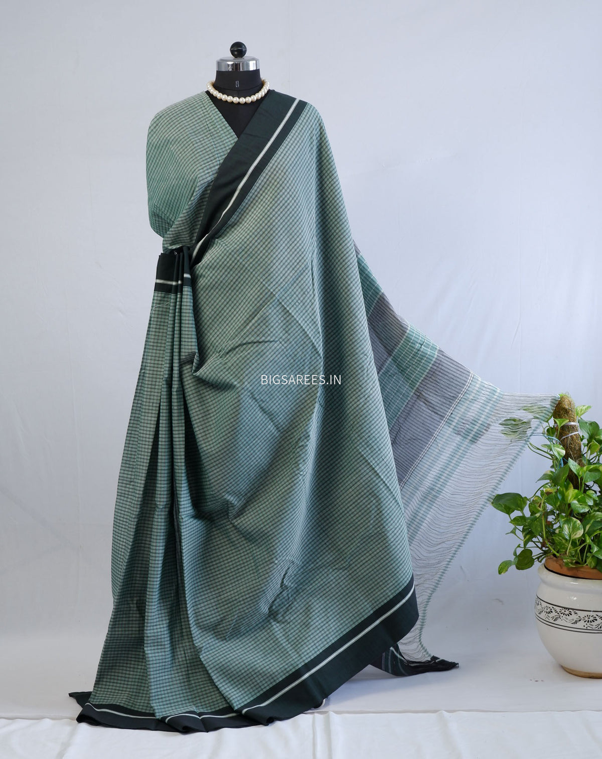 Ilkal Handwoven Cotton Saree | Handloom Marked | Green