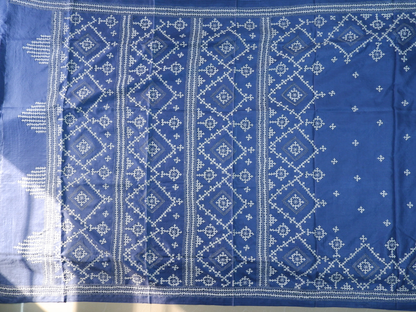 Kutchi/Gujarati Hand Embroidered Saree  | Blended Bangalore Silk / Art Silk | Blue Jay