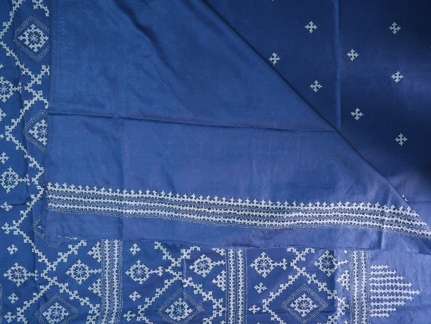 Kutchi/Gujarati Hand Embroidered Saree  | Blended Bangalore Silk / Art Silk | Blue Jay