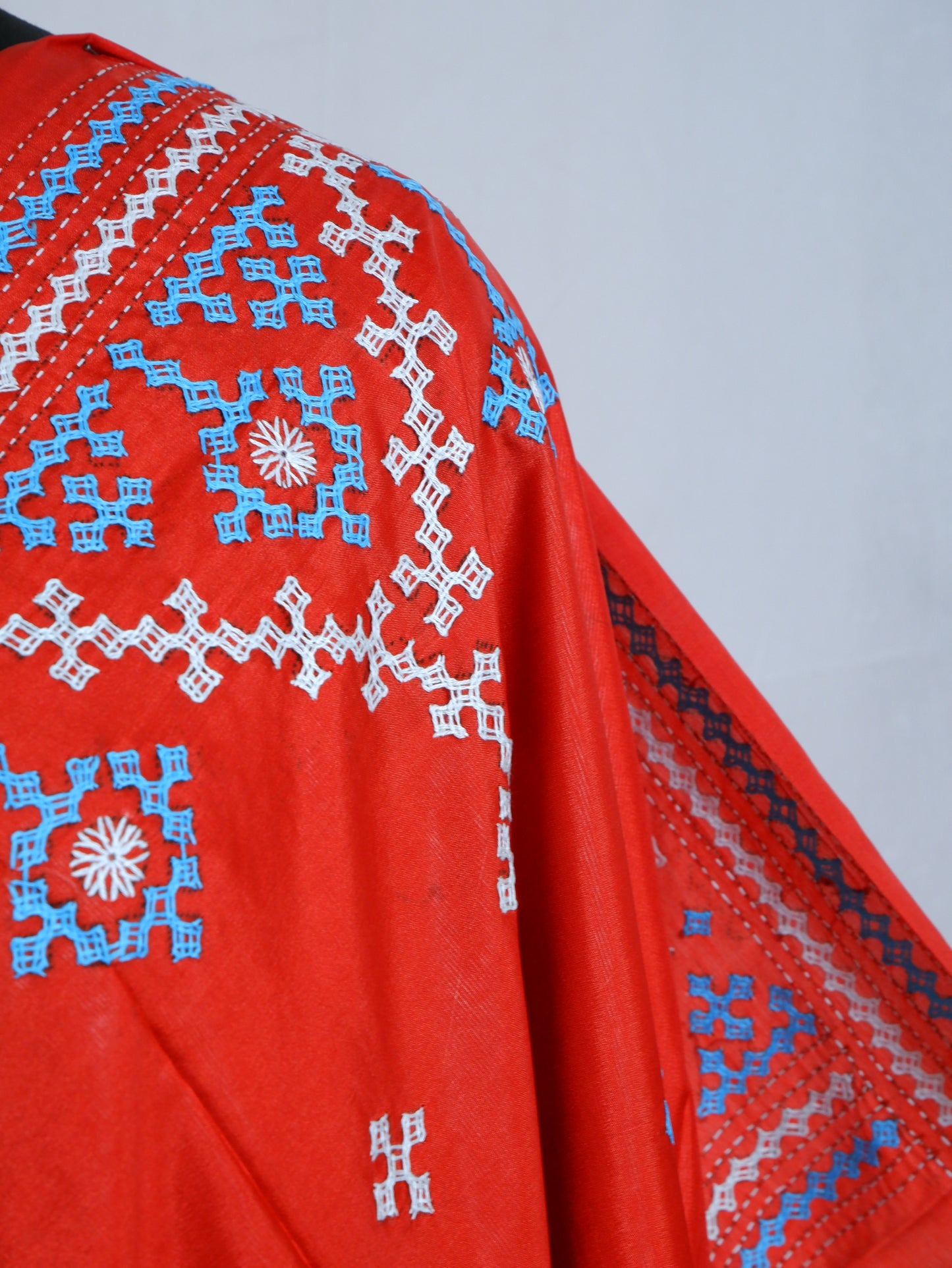 Kutchi/Gujarati Hand Embroidered Saree  | Blended Bangalore Silk / Art Silk | Red