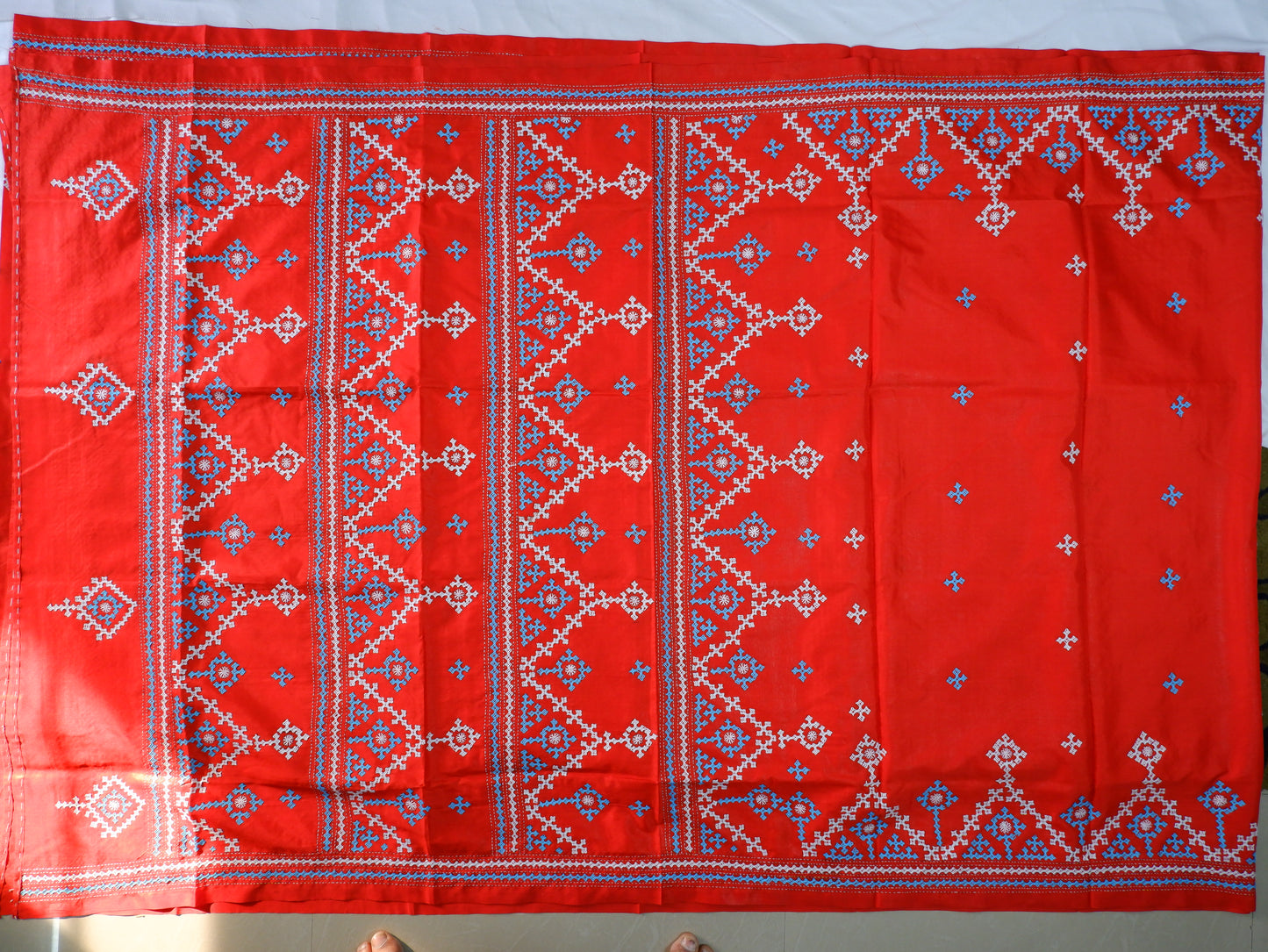 Kutchi/Gujarati Hand Embroidered Saree  | Blended Bangalore Silk / Art Silk | Red