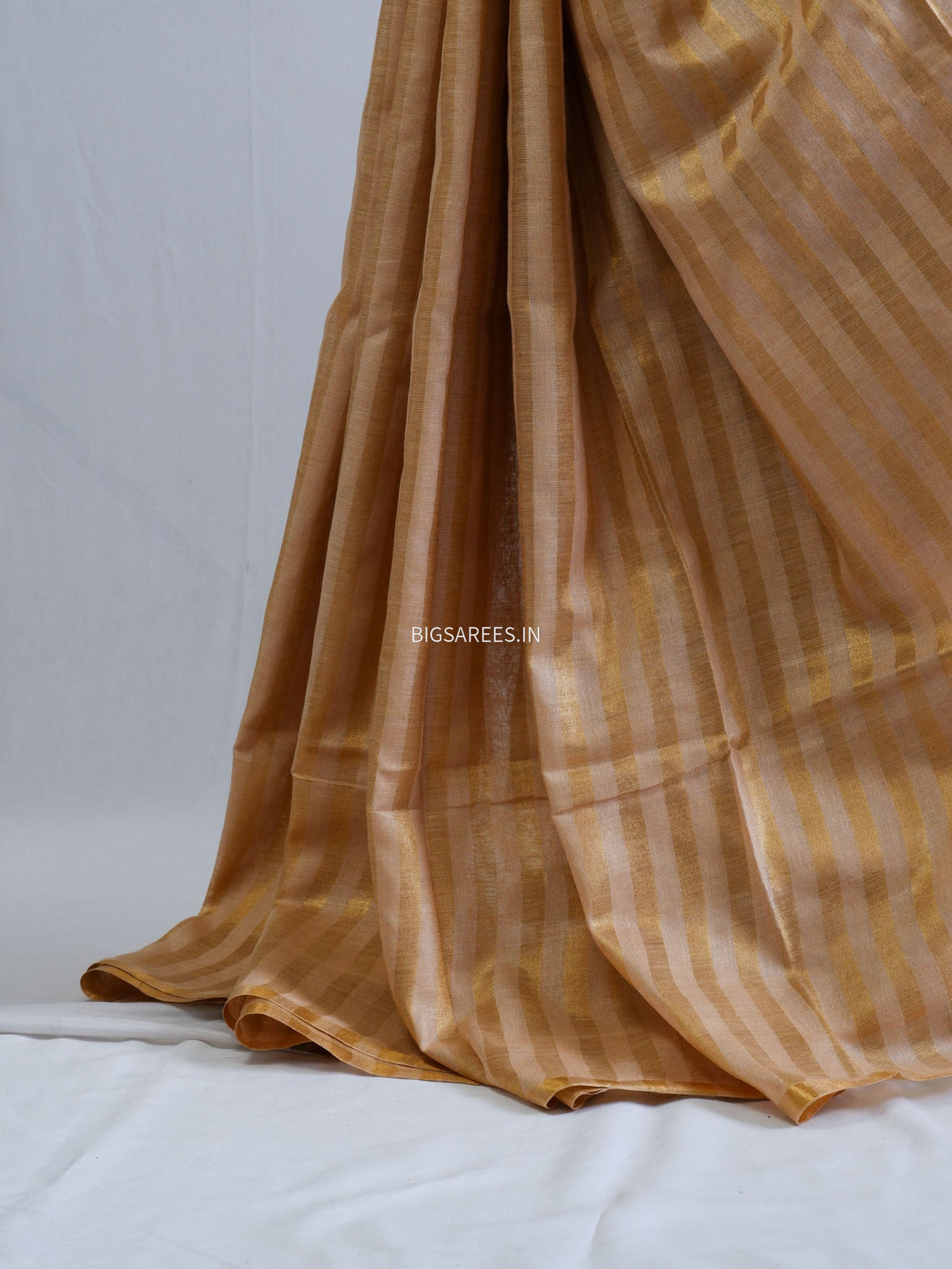 D Linen Saree with Blouse | Golden - Beige