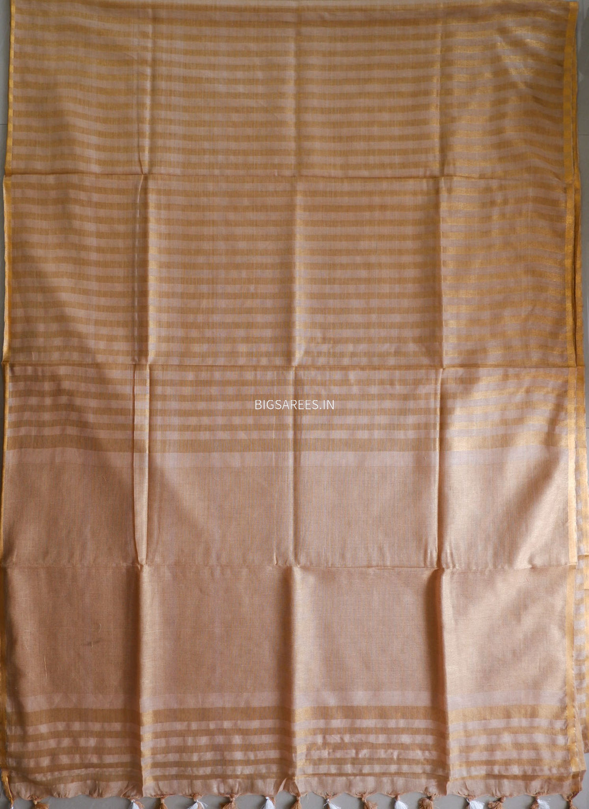 D Linen Saree with Blouse | Golden - Beige