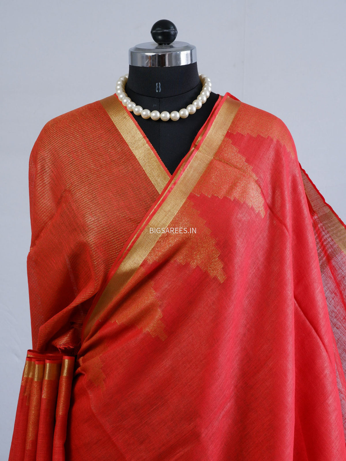 D Linen Saree with Blouse | Red