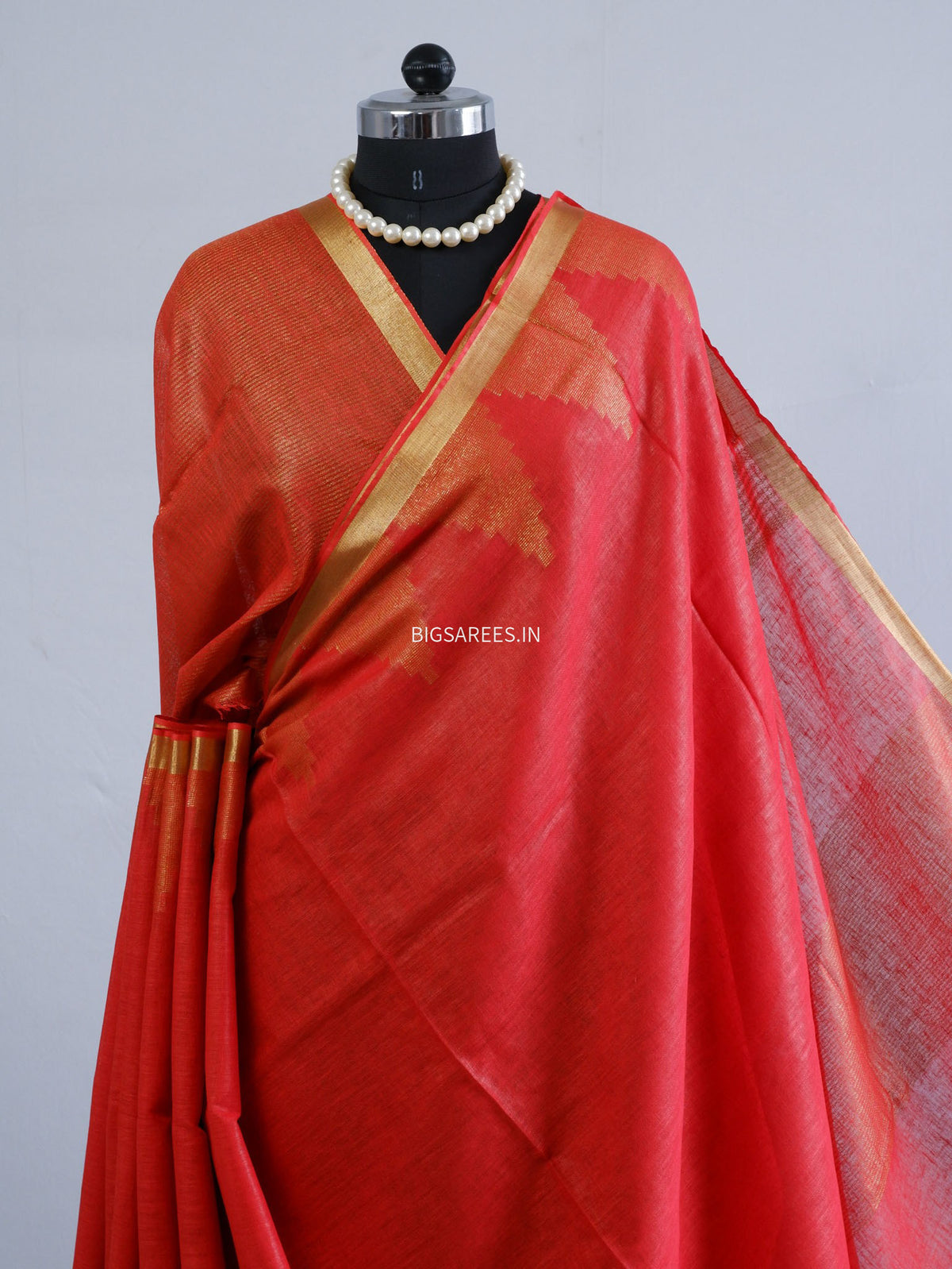 D Linen Saree with Blouse | Red