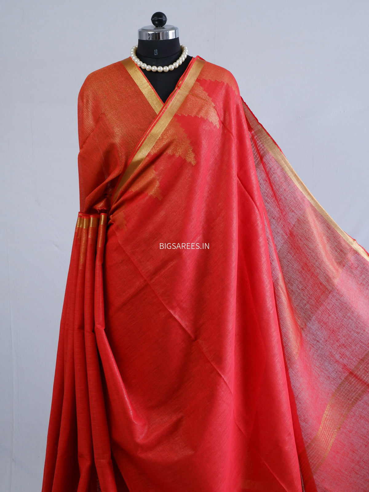 D Linen Saree with Blouse | Red