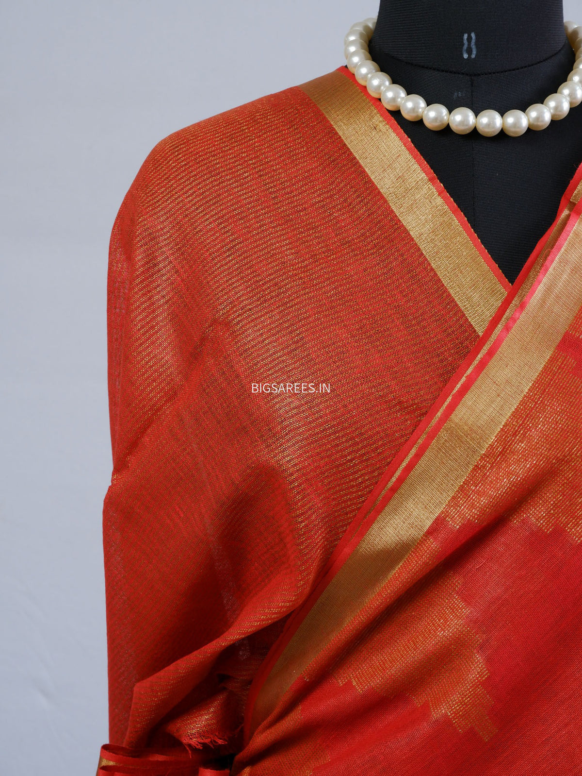 D Linen Saree with Blouse | Red
