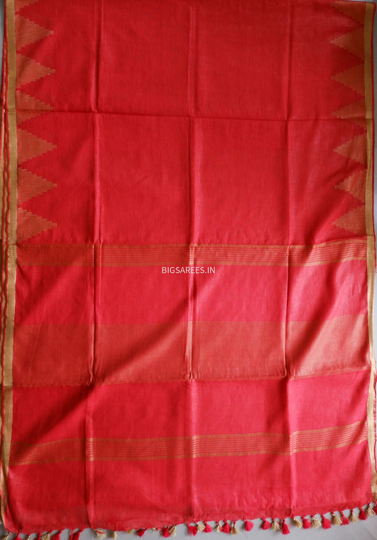 D Linen Saree with Blouse | Red