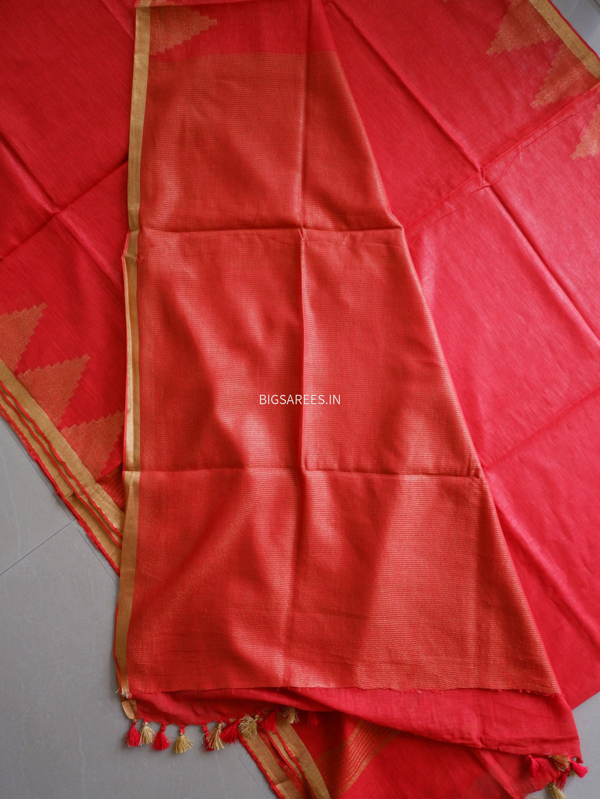 D Linen Saree with Blouse | Red