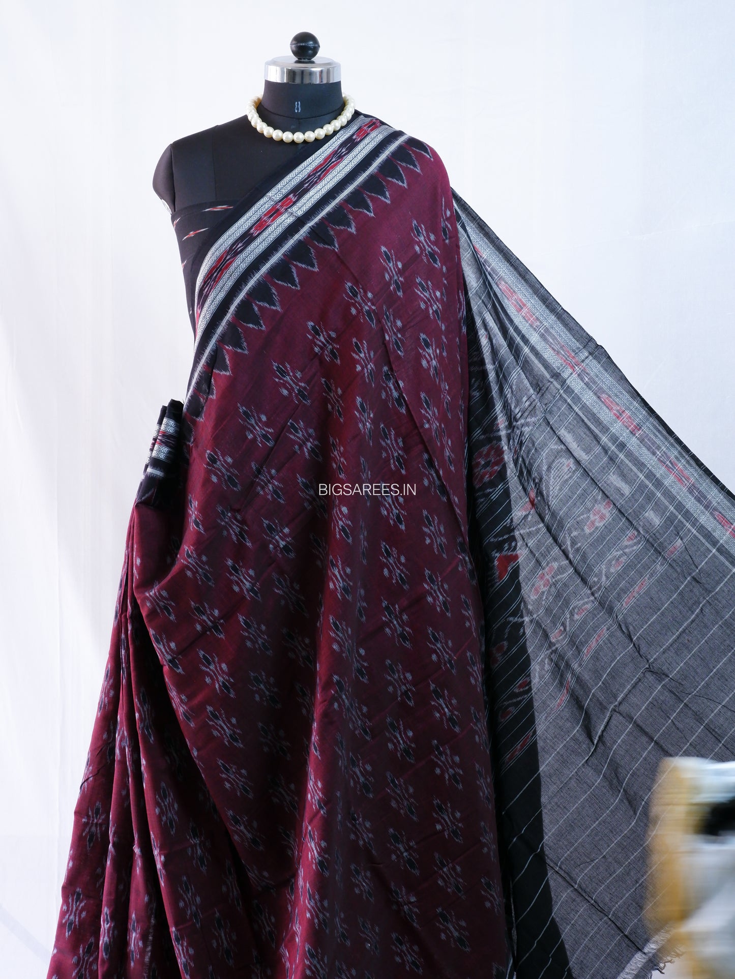 Sambalpuri Ikat Handwoven Saree | Cotton | Maroon