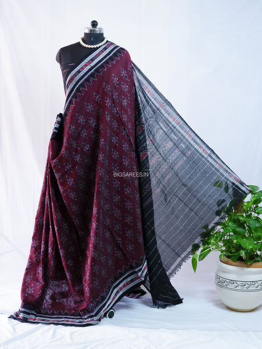 Sambalpuri Ikat Handwoven Saree | Cotton | Maroon