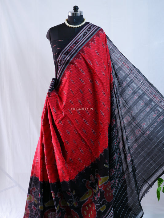 Sambalpuri Ikat Handwoven Saree | Cotton | Red