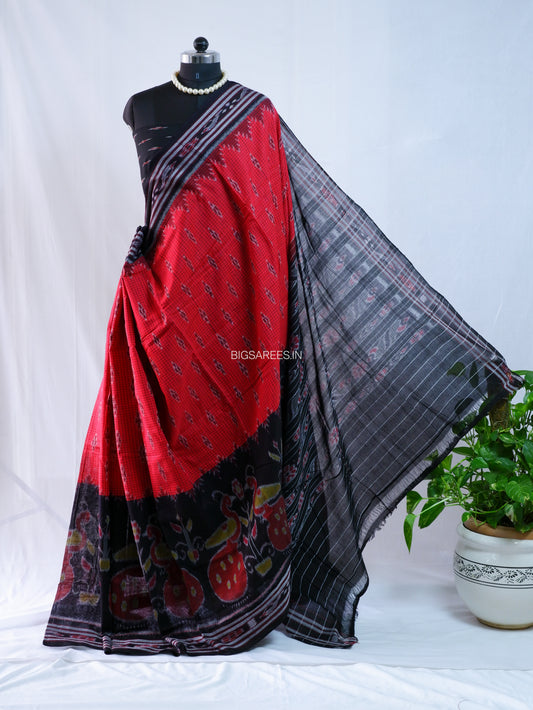 Sambalpuri Ikat Handwoven Saree | Cotton | Red