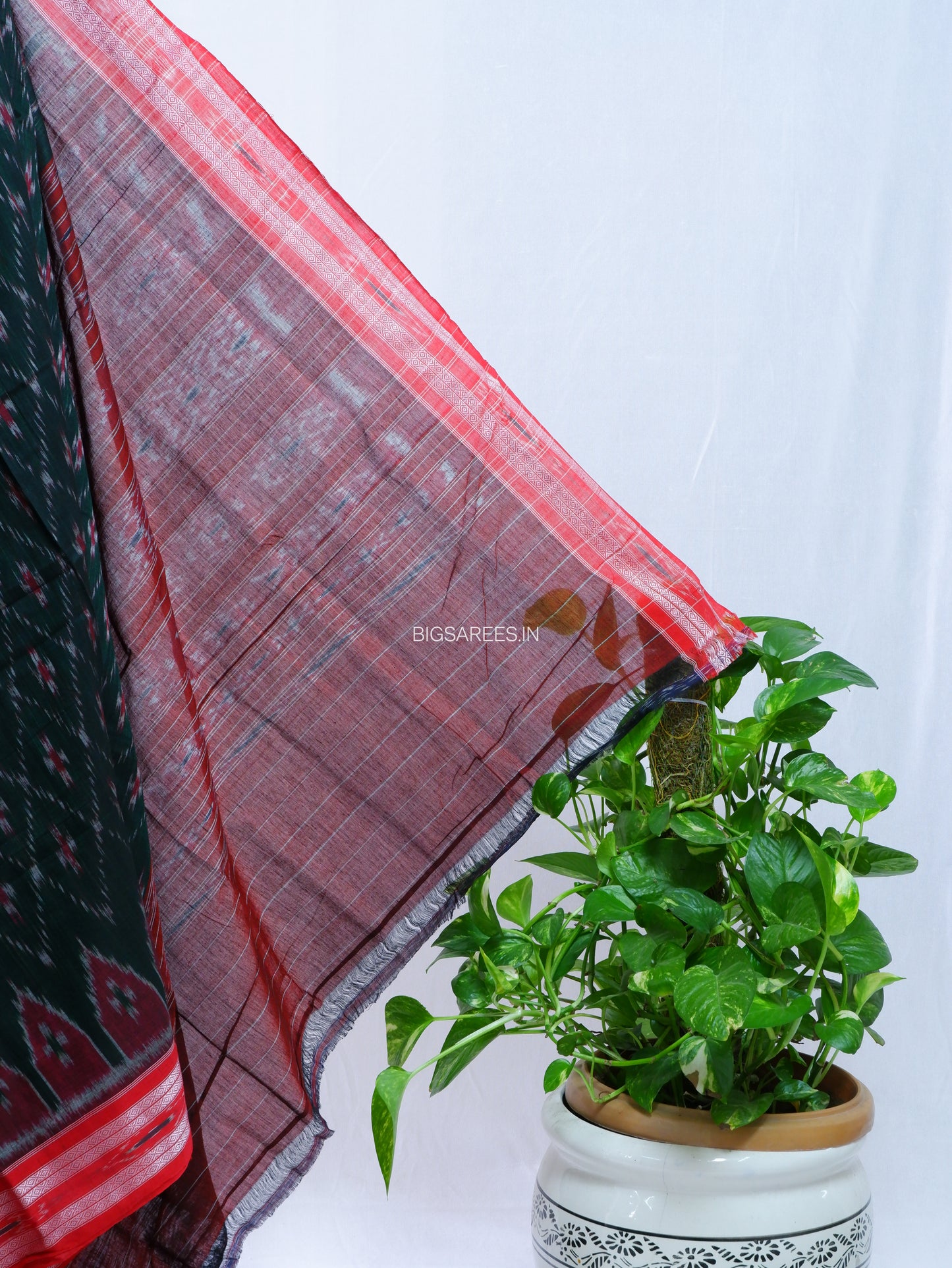 Sambalpuri Ikat Handwoven Saree | Cotton | Olive