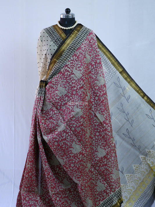 Hand Block Print Saree | Maheshwari Silk