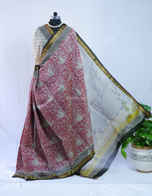 Hand Block Print Saree | Maheshwari Silk