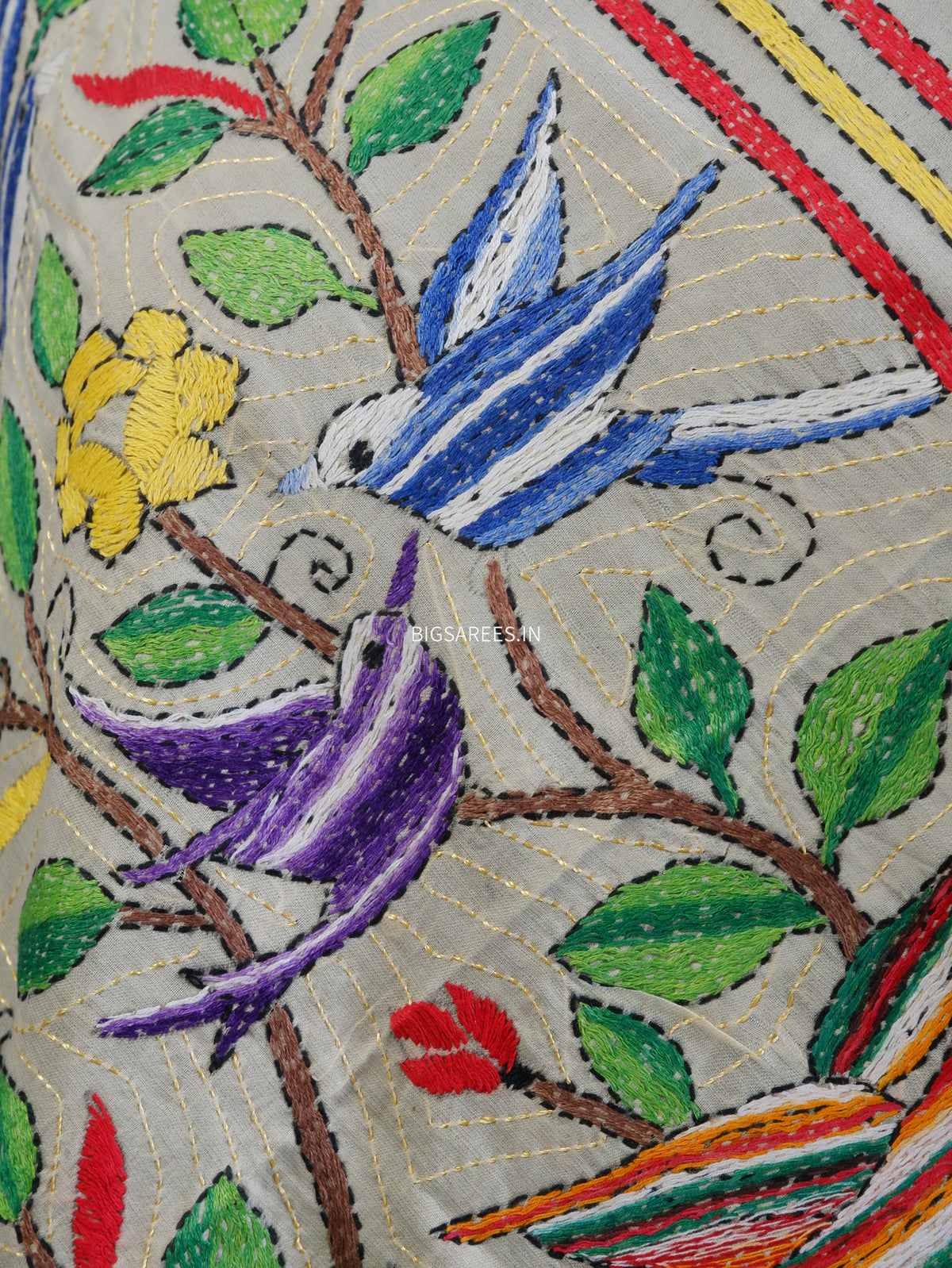 Kantha Hand-Embroidered Dupatta | Semi Tussar Silk | Full Work | Off-White