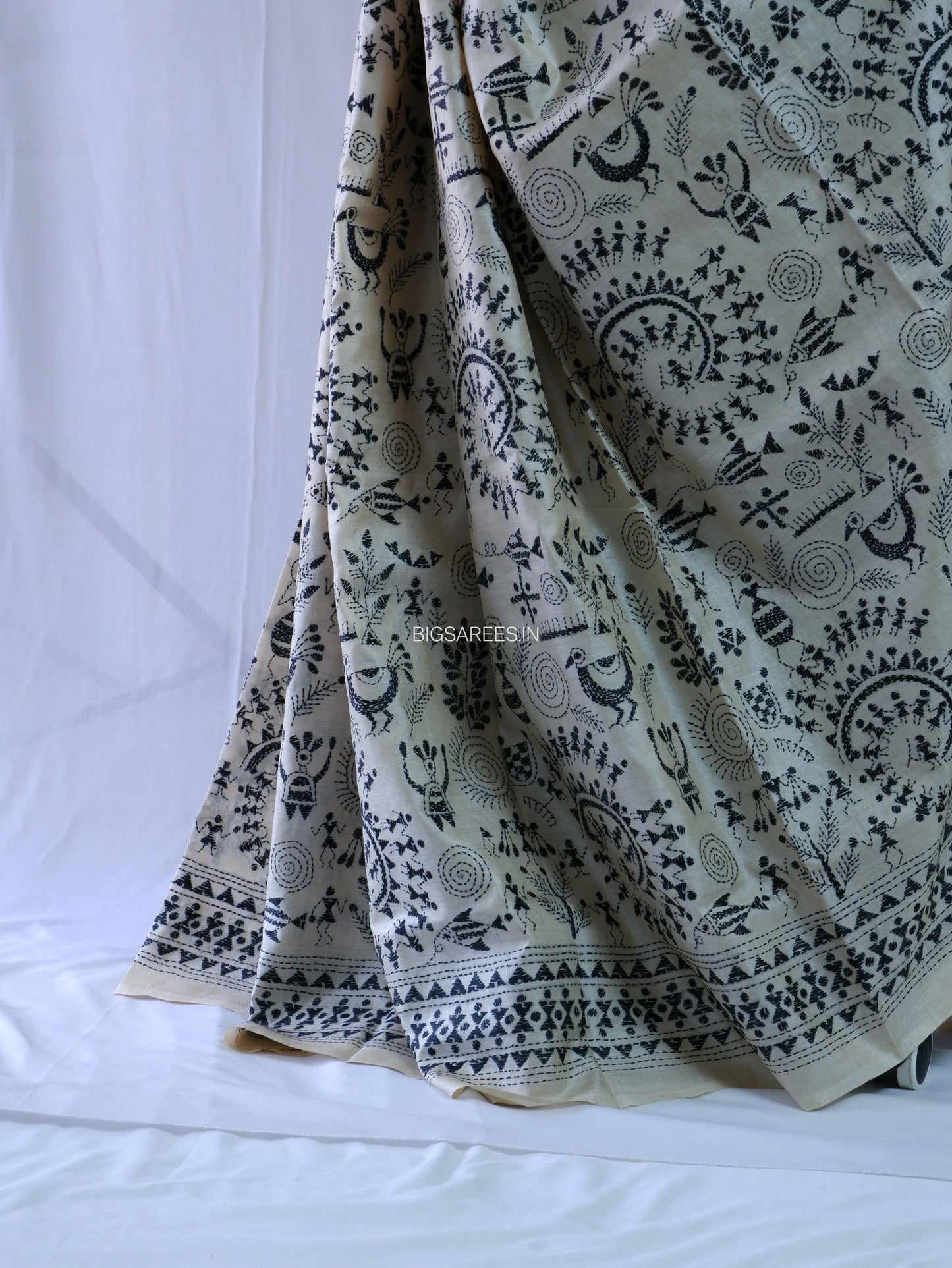 Kantha Stitch Hand Embroidered Saree | Pure Tussar Silk | Silk Mark Certified | Beige