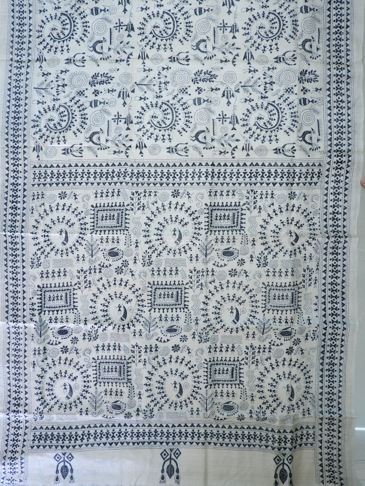 Kantha Stitch Hand Embroidered Saree | Pure Tussar Silk | Silk Mark Certified | Beige