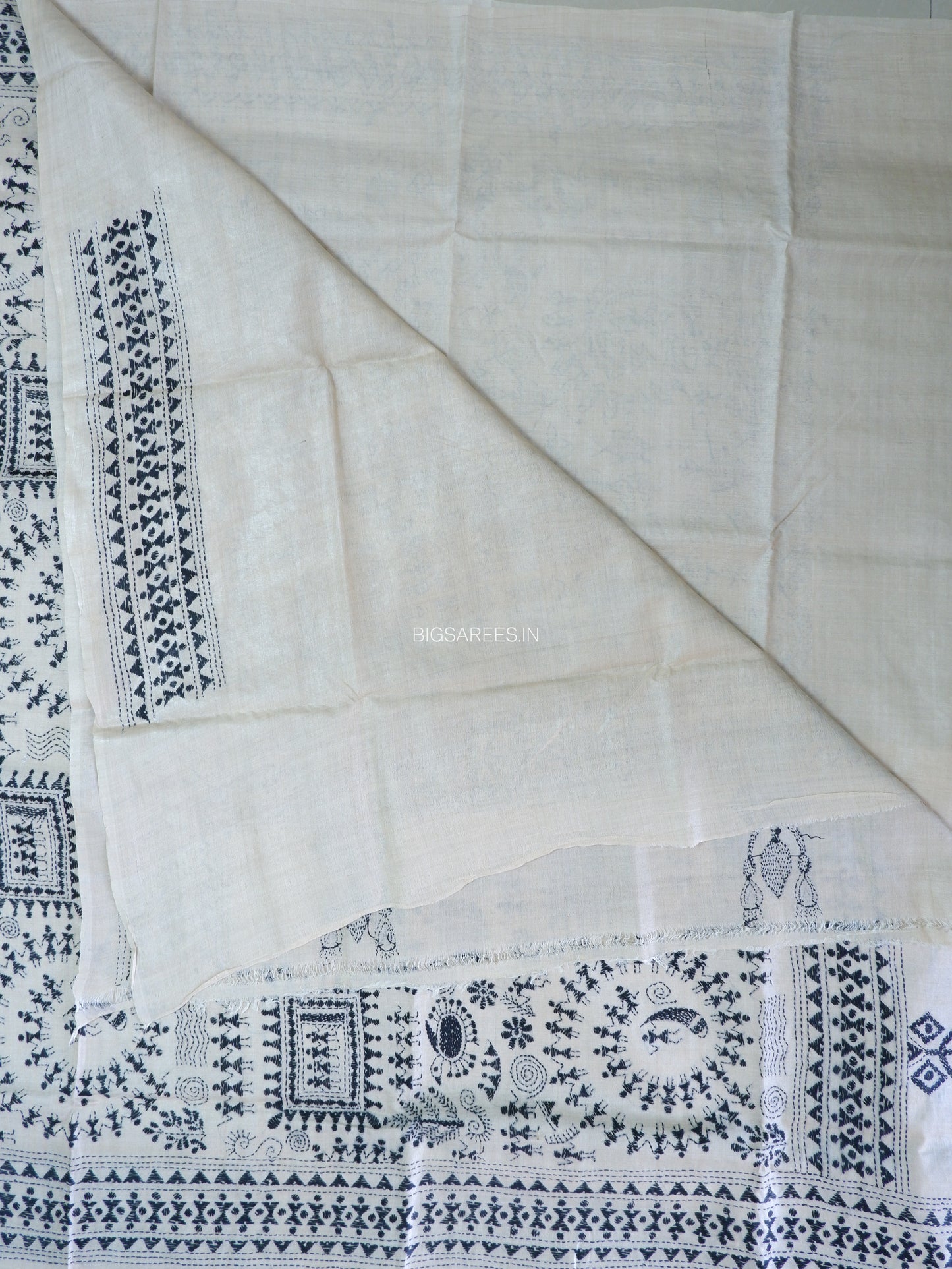 Kantha Stitch Hand Embroidered Saree | Pure Tussar Silk | Silk Mark Certified | Beige